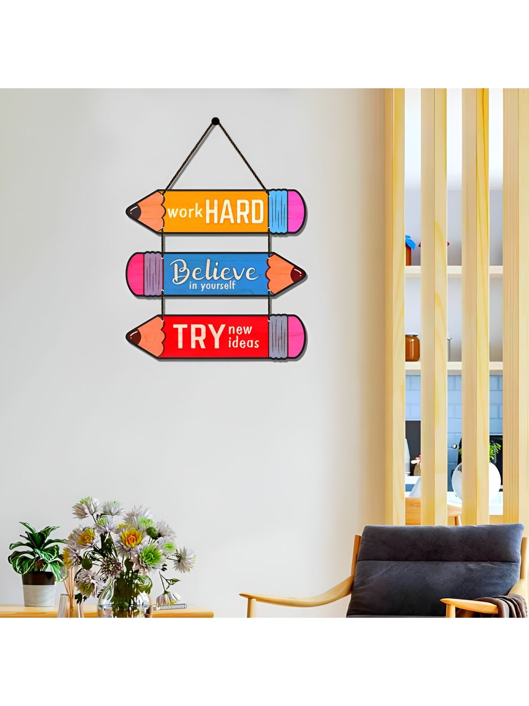 Home Delight Red & Blue Printed Wooden Wall Hanging-picture-25