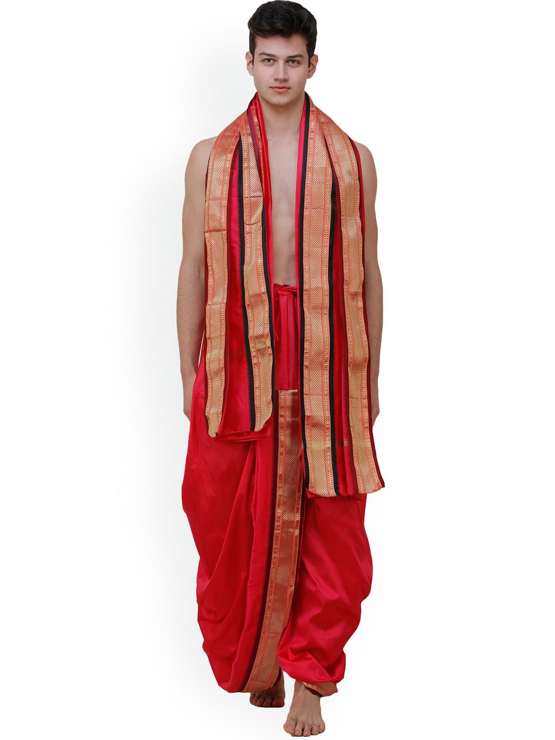 Exotic India Men Ready to Wear Dhoti & Angavastram Set-picture-40