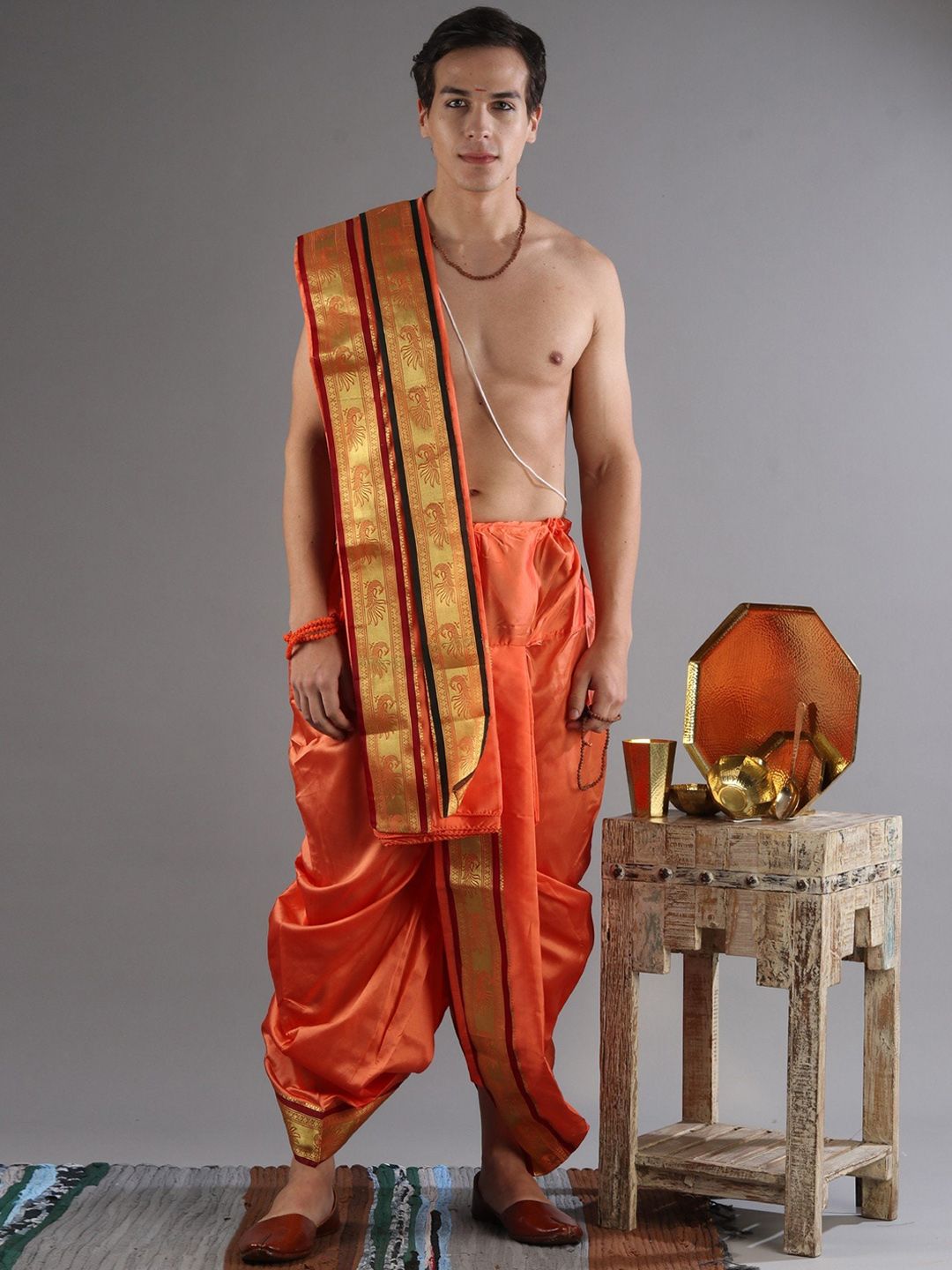 Exotic India Men Ready To Wear Dhoti & Angavastram Set-picture-39