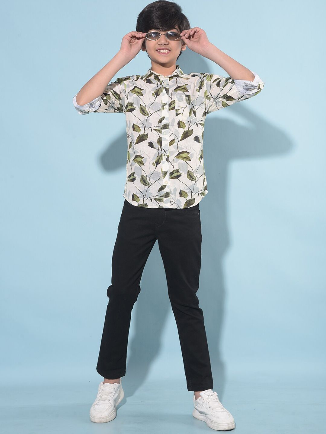 Crimsoune Club Boys Slim Fit Floral Printed Spread Collar Long Sleeves Cotton Casual Shirt-picture-11