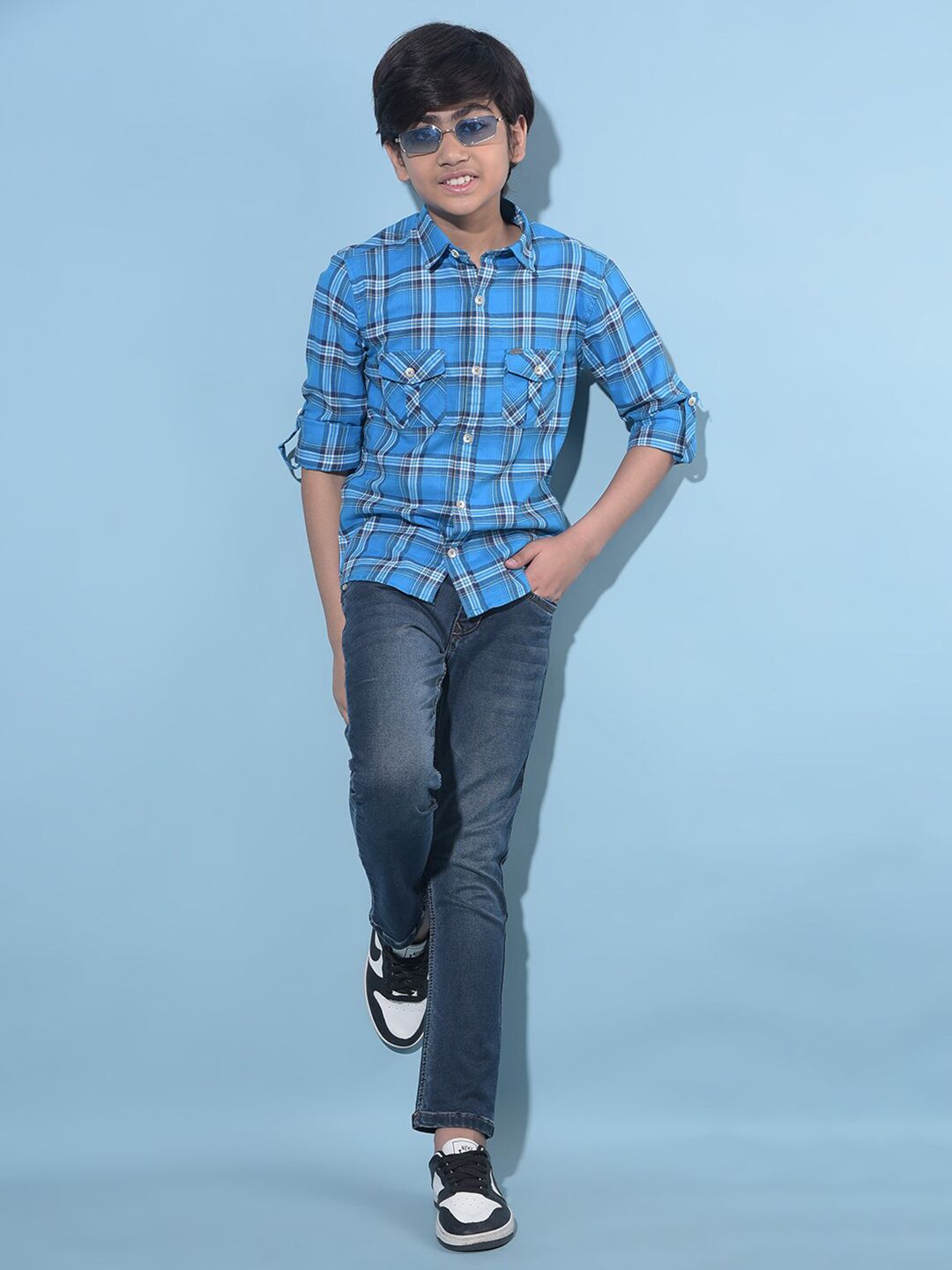 Crimsoune Club Boys Classic Slim Fit Tartan Checks Casual Shirt-picture-44