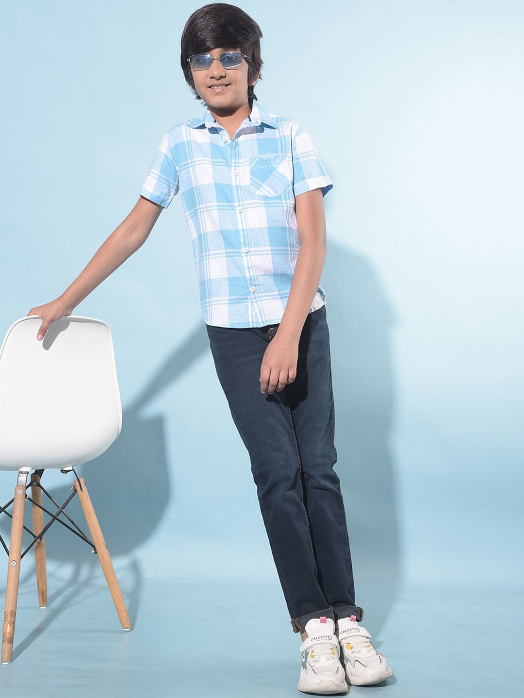 Crimsoune Club Boys Classic Slim Fit Tartan Checked Spread Collar Casual Shirt-picture-29