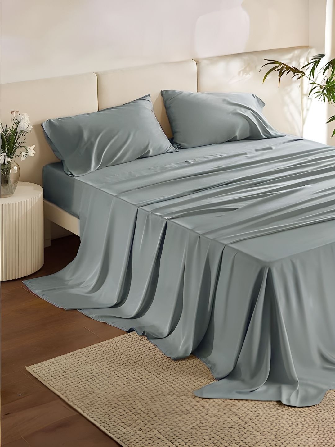 MUSH Silver Toned Bamboo  400 TC King Bedsheet with 2 Pillow Covers-picture-1
