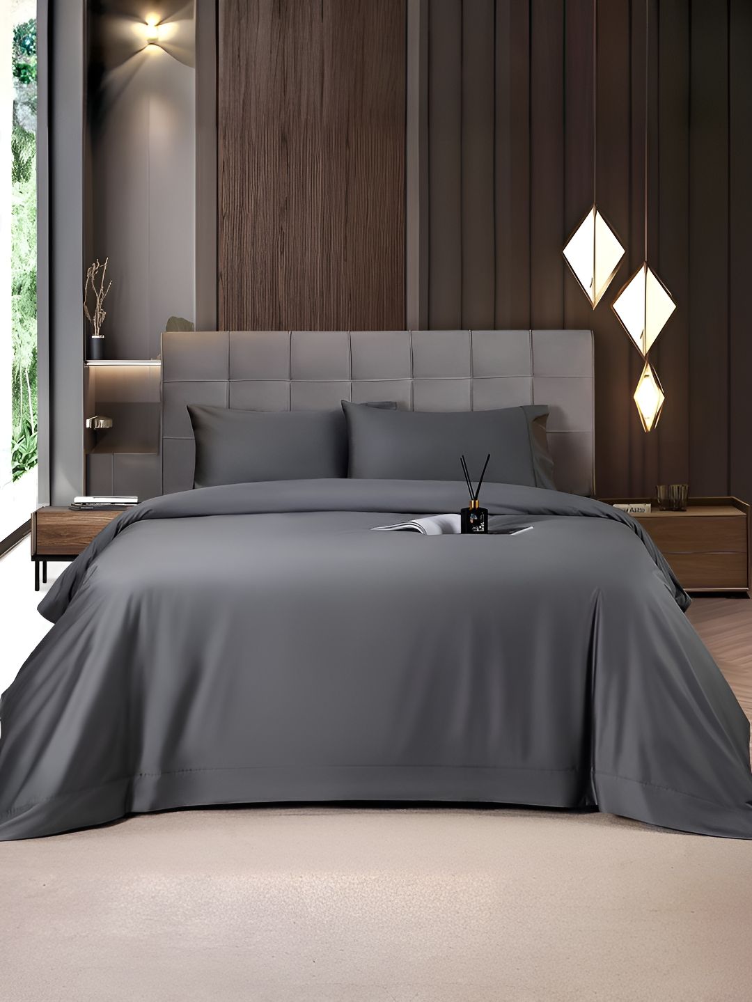 MUSH Grey Bamboo 400 TC King Bedsheet with 2 Pillow Covers-picture-0