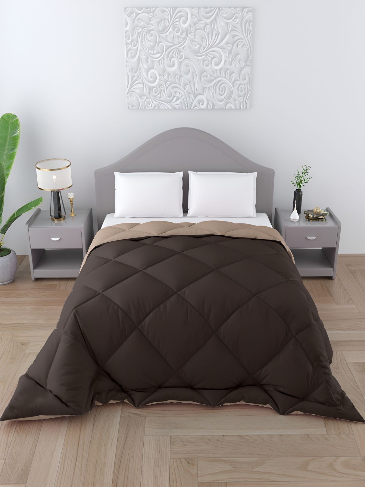 CHICERY Brown & Beige Microfiber Reversible Double Bed Comforter-image-5