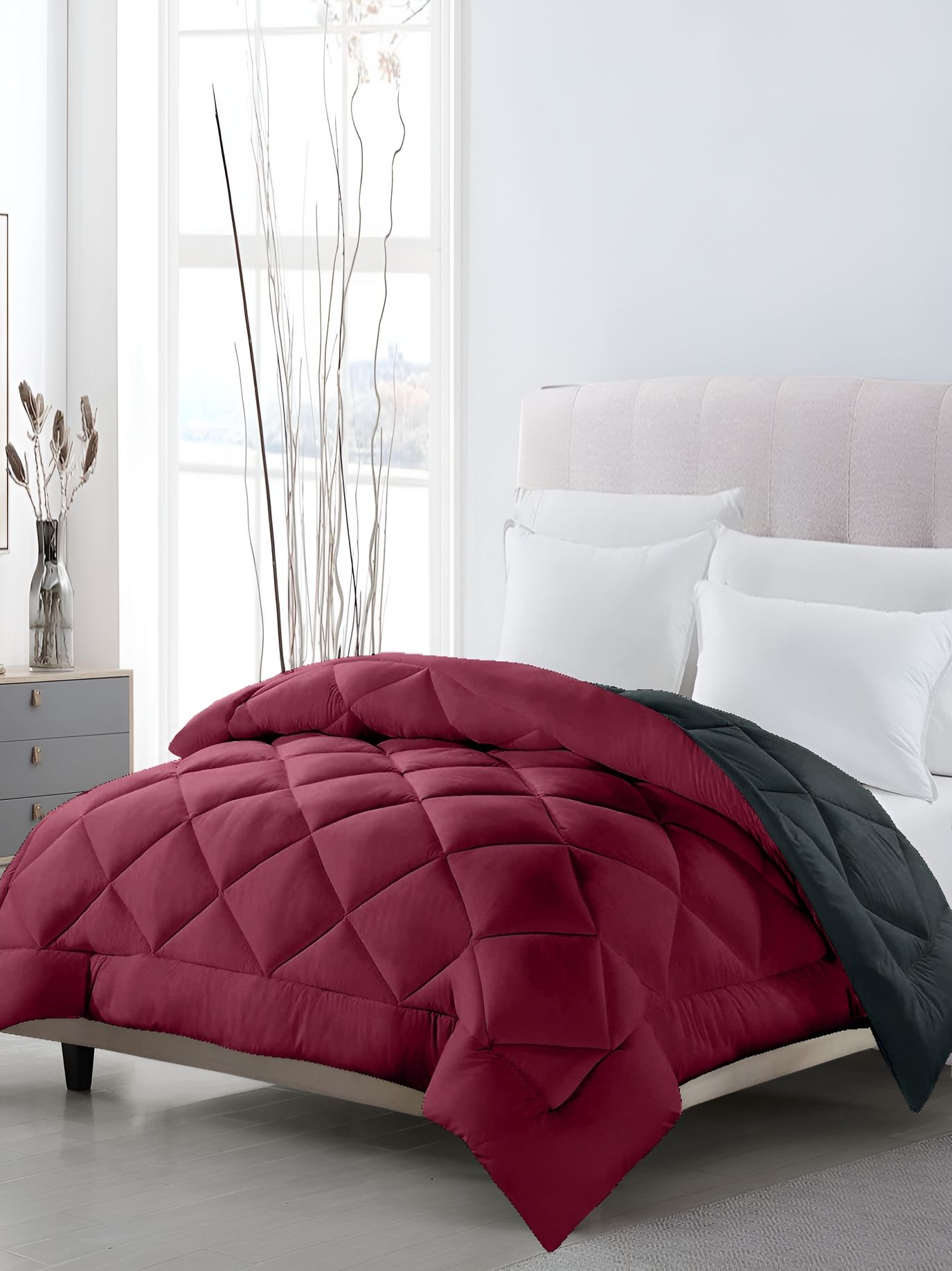 CHICERY Grey & Maroon Ultra Soft Double Bed Comforter-image-14