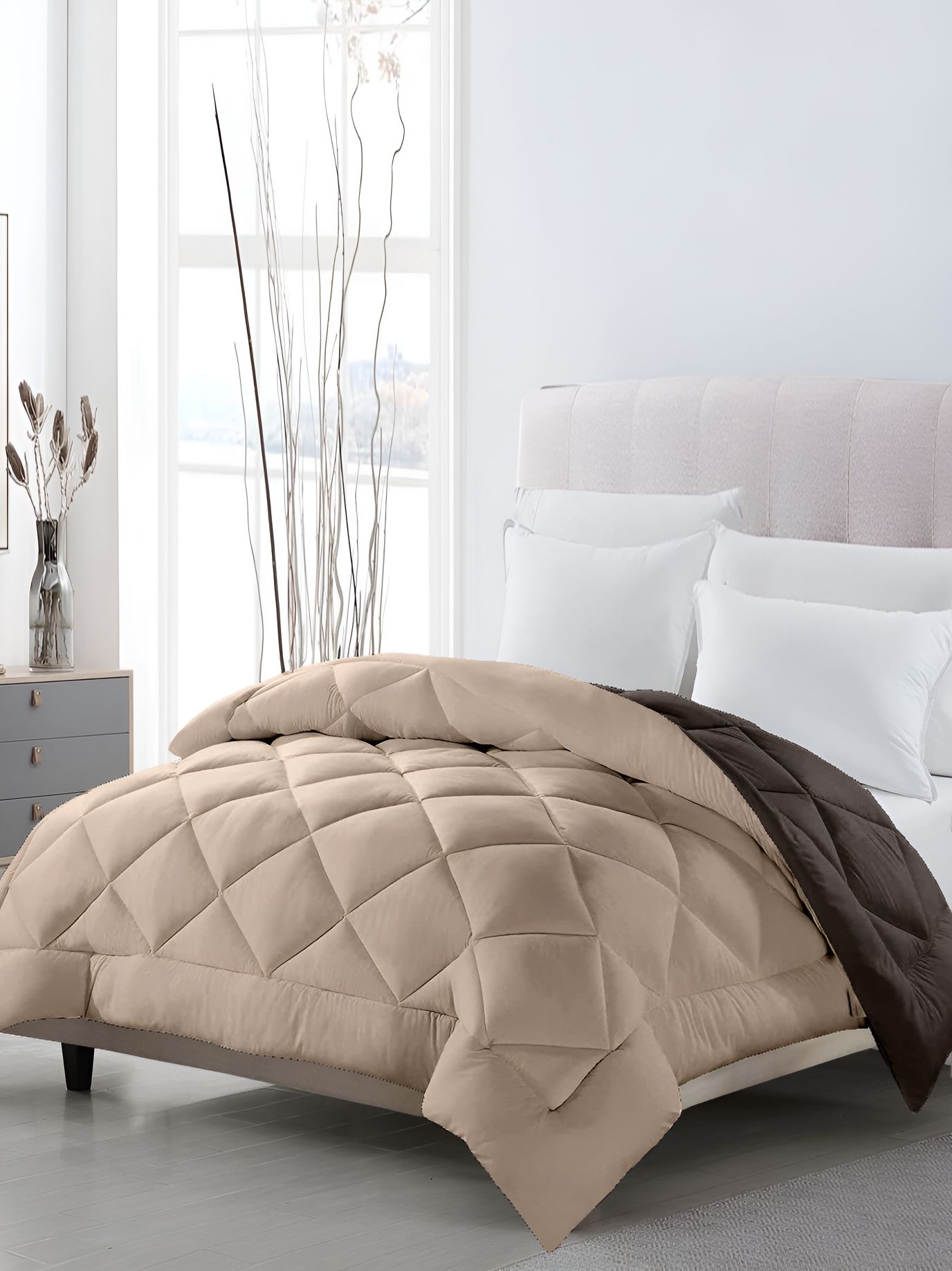 CHICERY Beige & Brown Ultra Soft Double Bed Comforter-picture-12