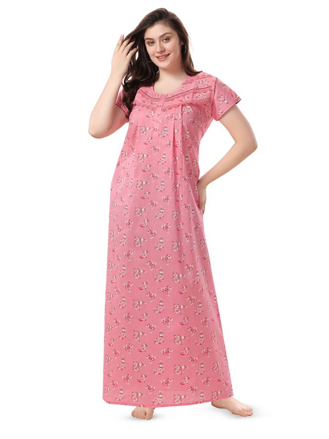 Soulemo Floral Printed Maxi Pure Cotton Nightdress-picture-33