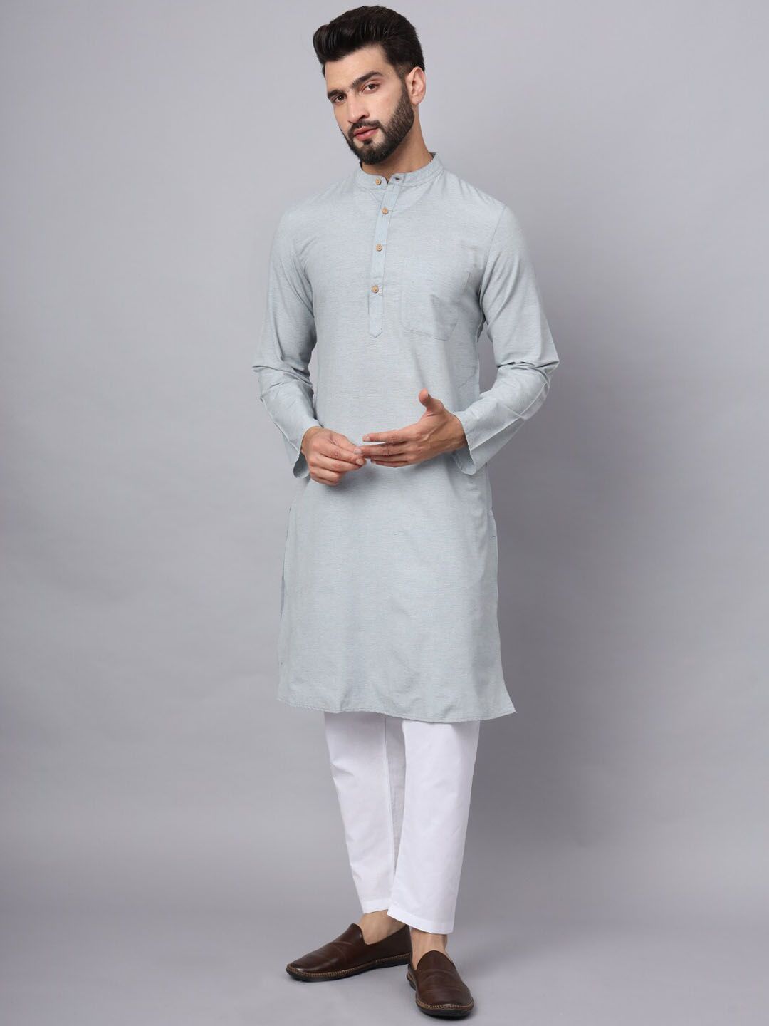 Latest Chikan Garments Mandarin Collar Long Sleeves Cotton Kurta-picture-12