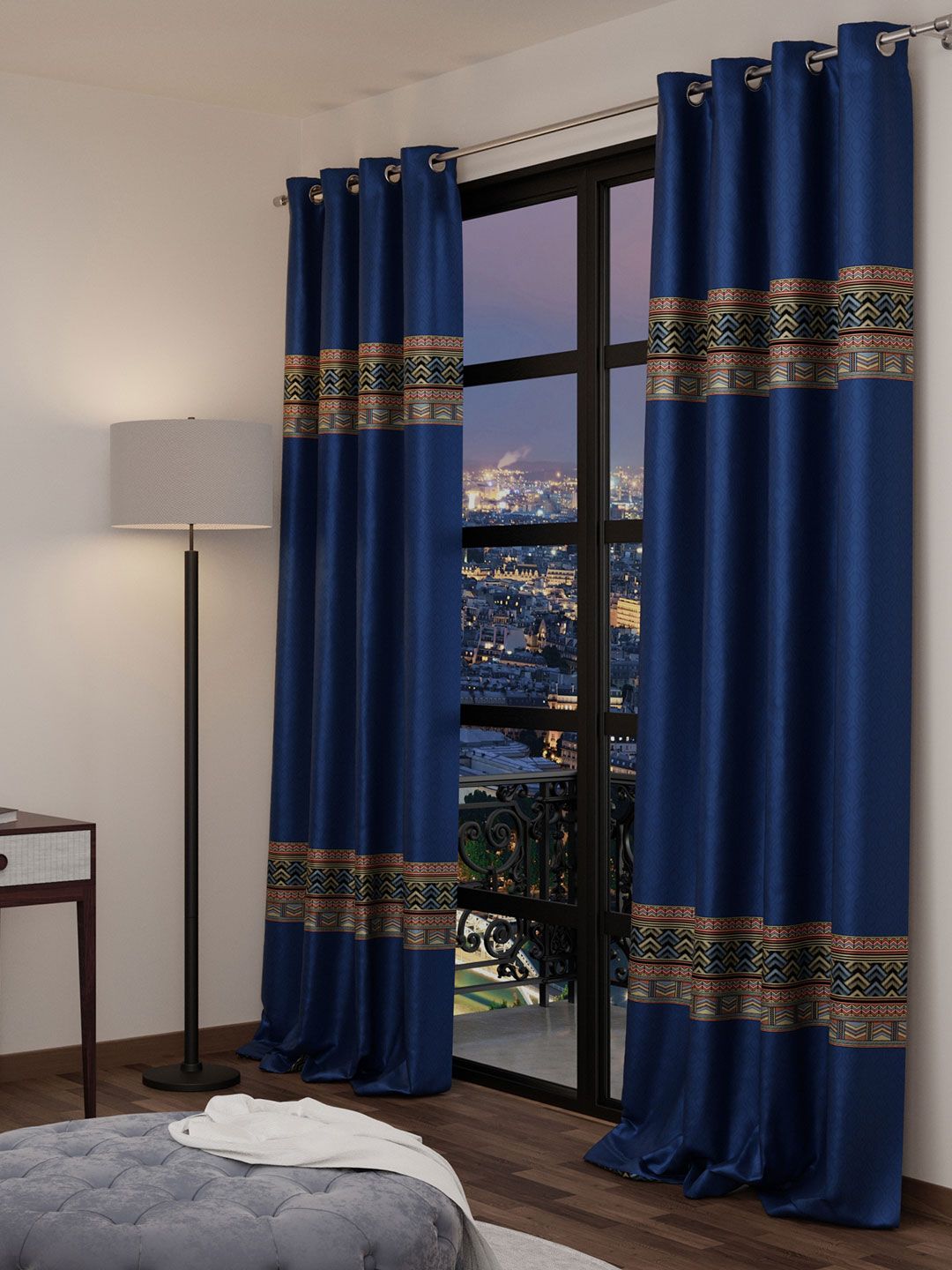 Stoa Paris Versailles Sateen Printed Celestial Blue Long Door Curtain-image-49