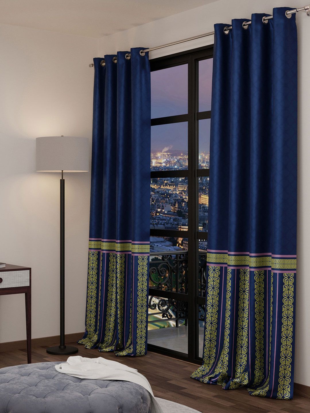 Stoa Paris Versailles Sateen Printed Blue Monarch Long Door Curtain-image-10