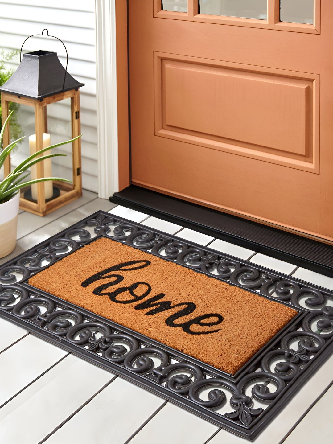 Home Centre Brown & Black Printed Rectangle Shaped Doormat-image-28