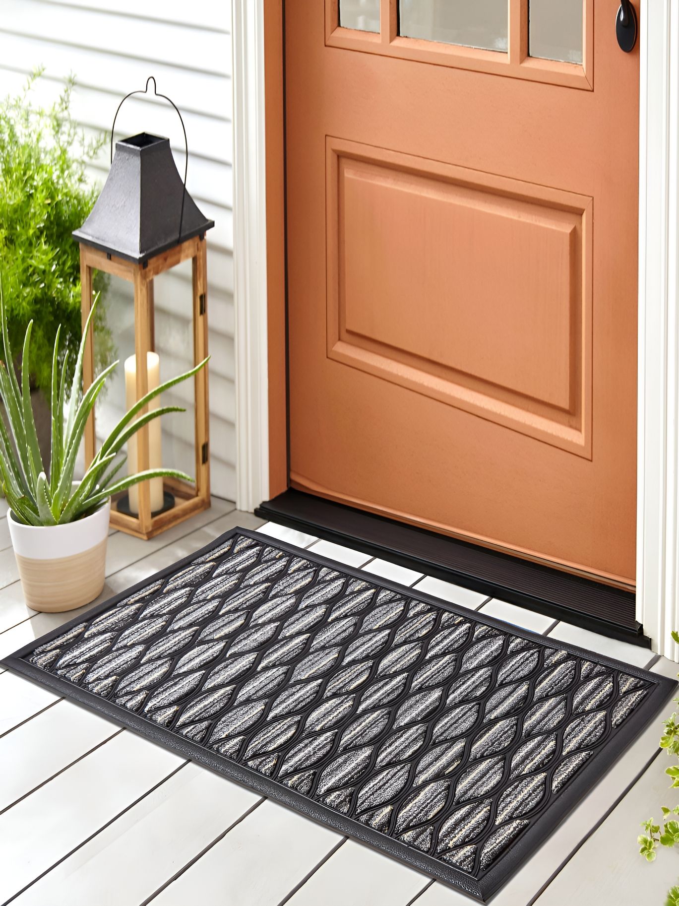 Home Centre Grey & Black Printed Anti-Slip Rectangle Doormats-image-9