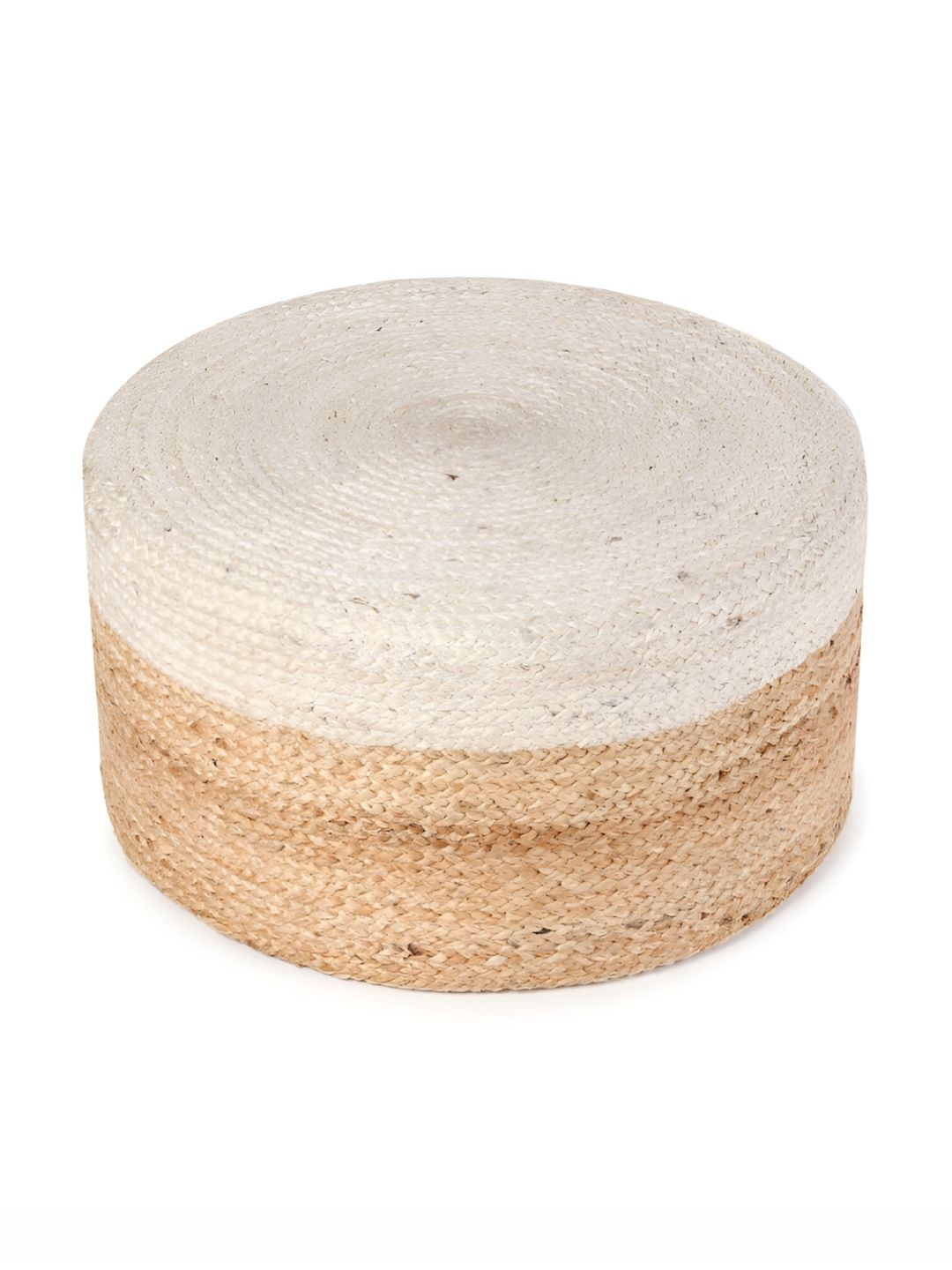 HABERE INDIA White & Beige Round Jute Pouff Ottoman-picture-53