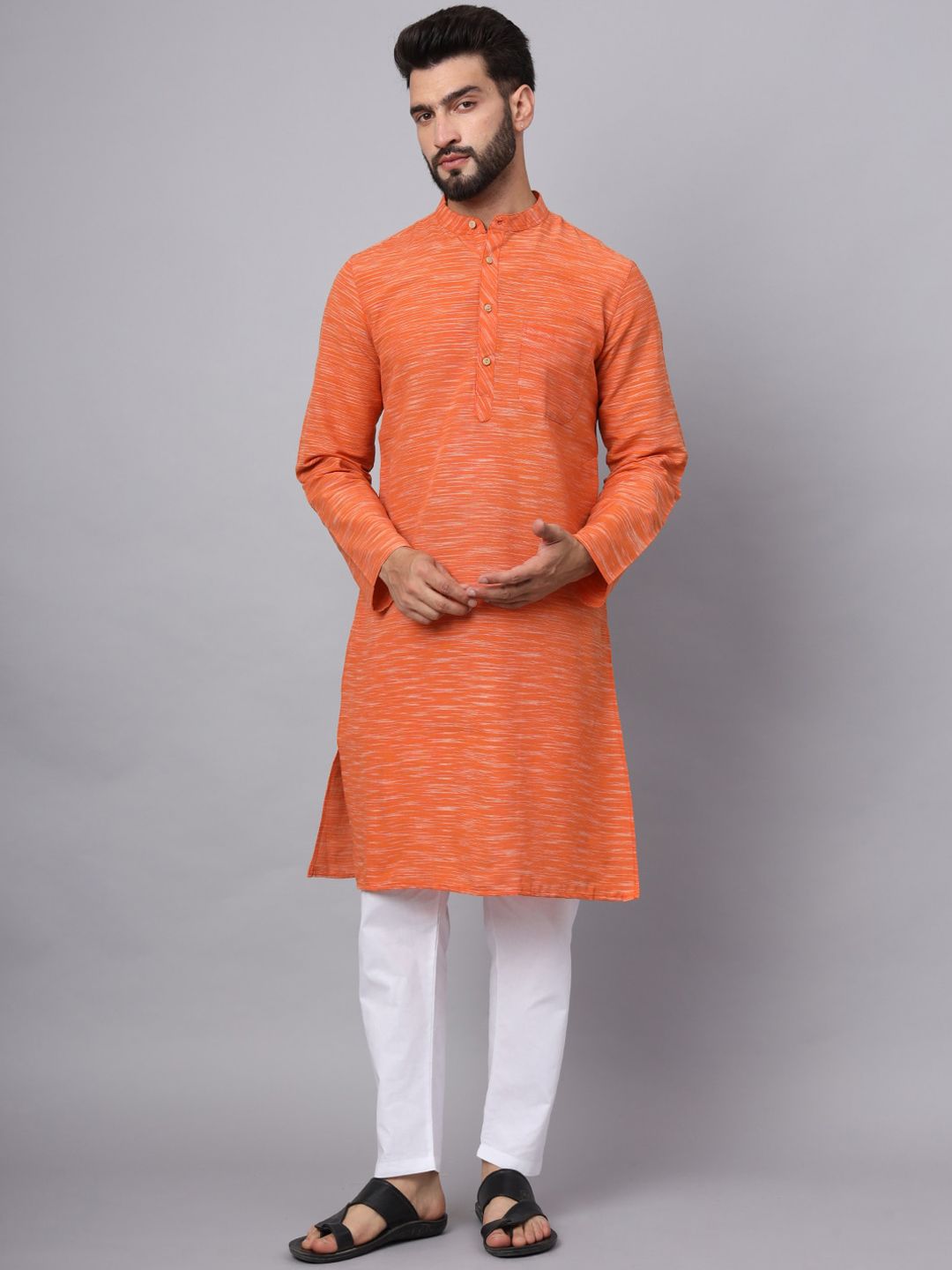 Latest Chikan Garments Mandarin Collar Long Sleeves Cotton Pathani Kurta-picture-29
