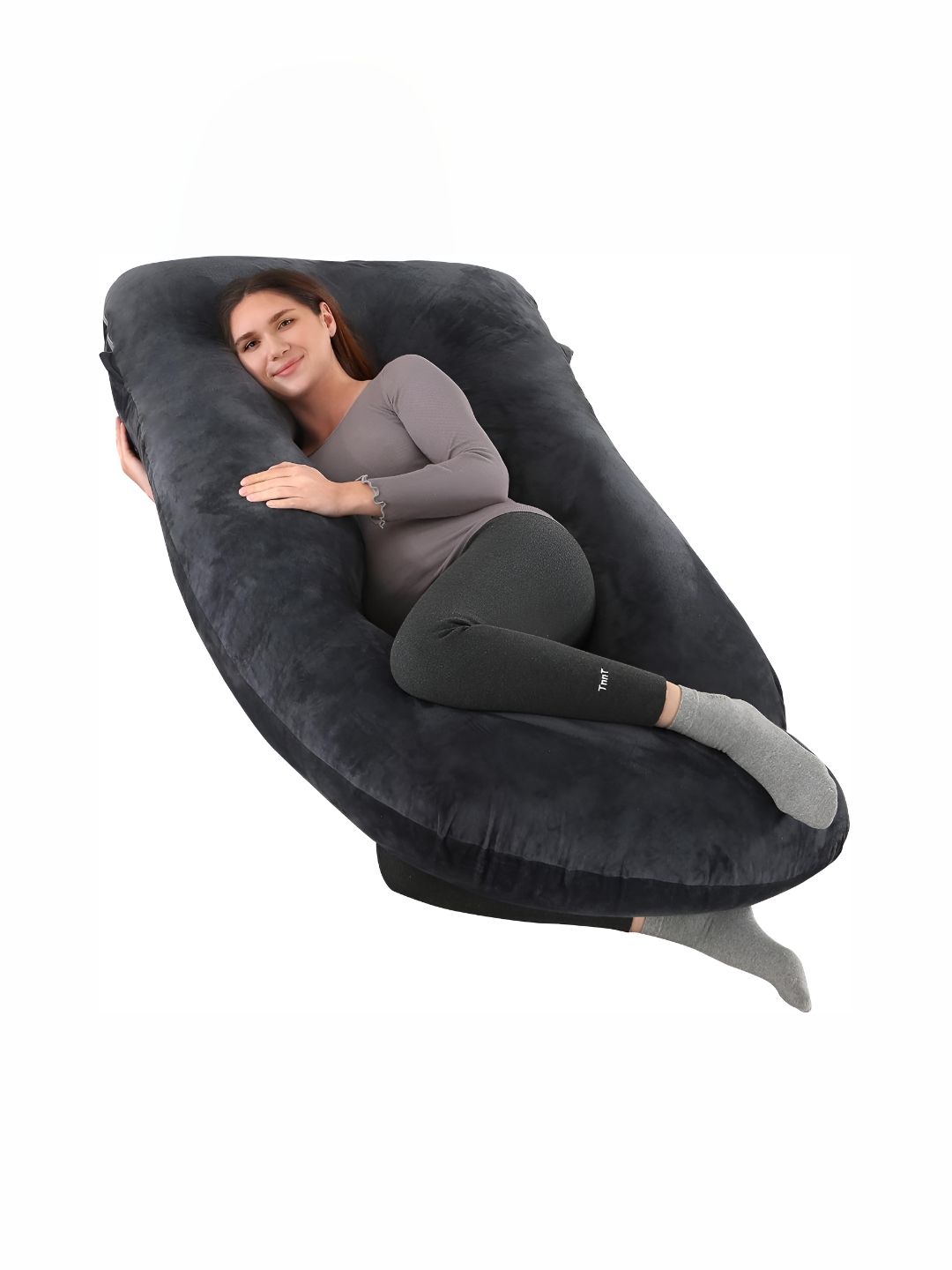 Pum Pum Black Fibre Filled Faux Velvet Ultra Soft Sleep U Shaped Maternity Pillow-image-20