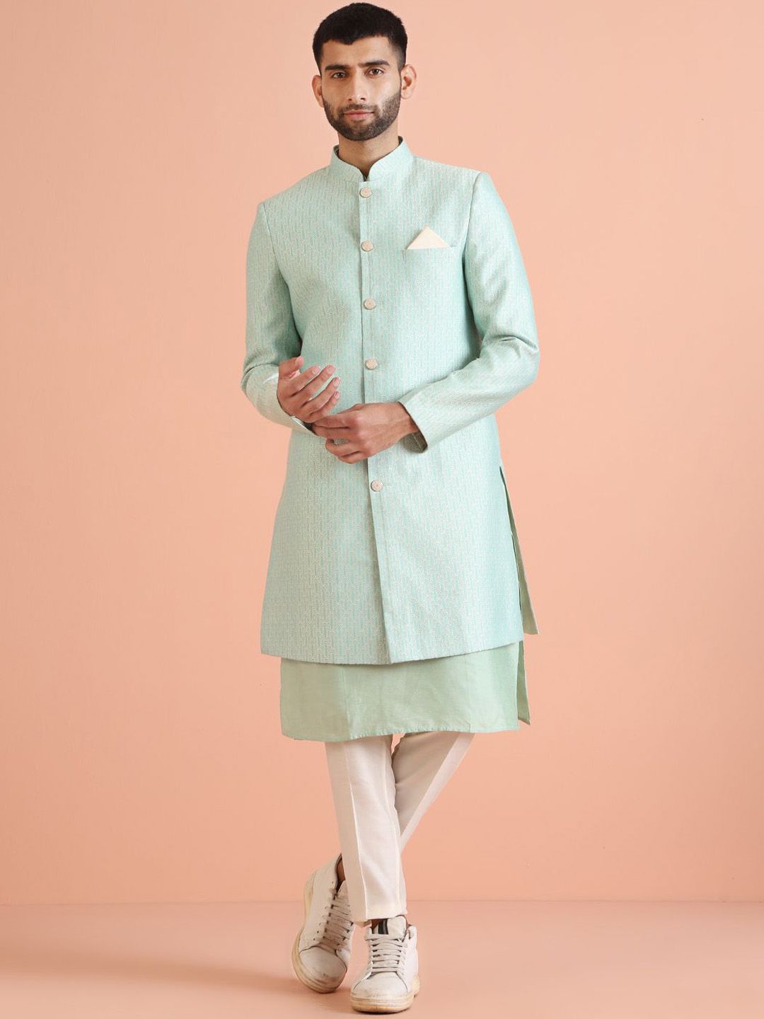 KISAH Embroidered Mandarin Collar Sherwani Set-picture-26