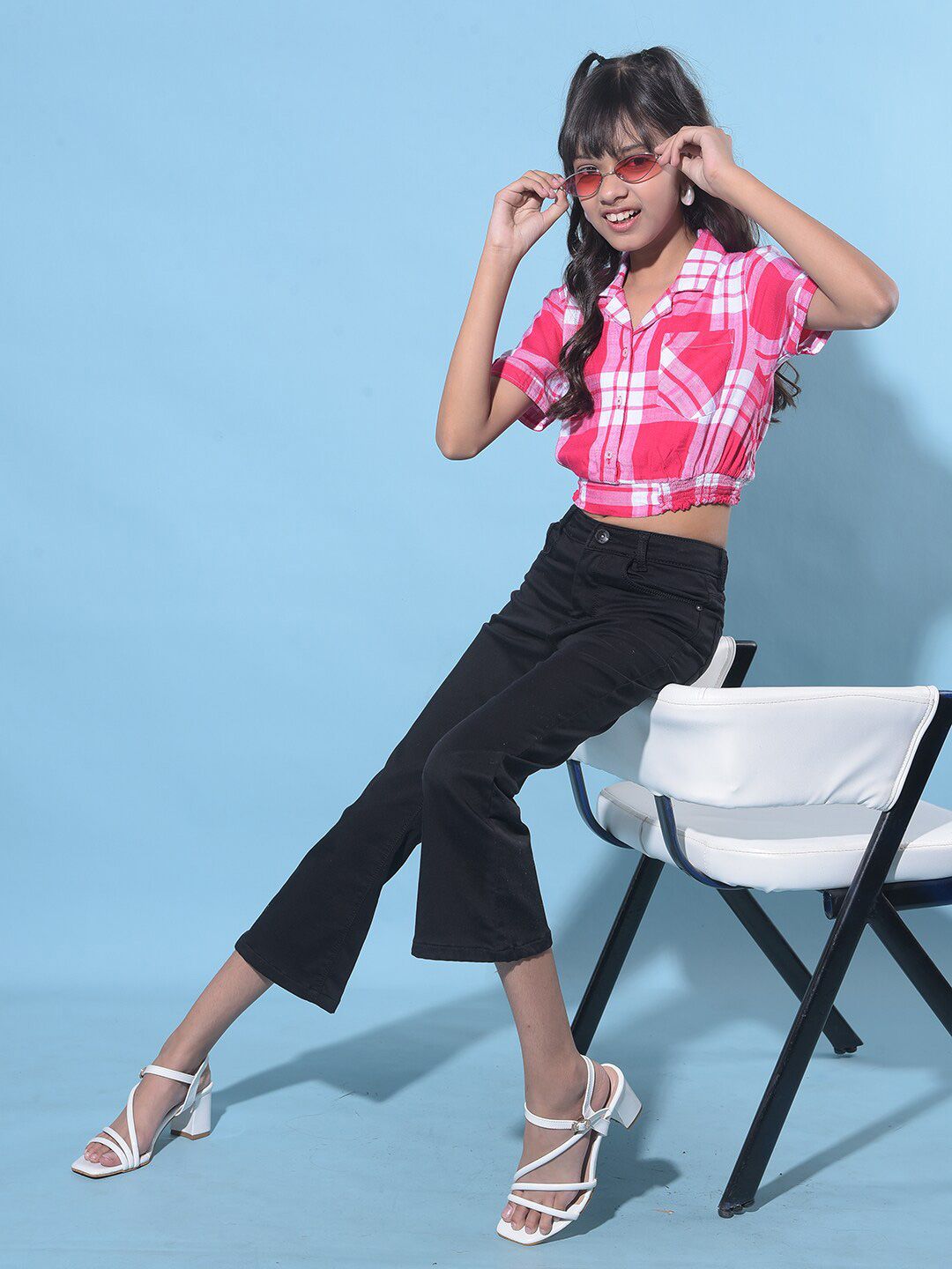 Crimsoune Club Girls Checked Shirt Collar Blouson Crop Top-picture-14