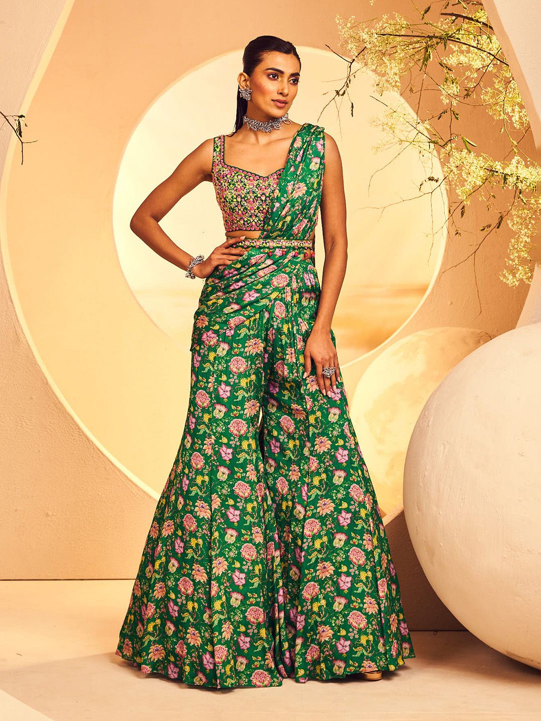 ANEESH AGARWAAL Floral Printed Ready To Wear Sharara Saree-picture-4