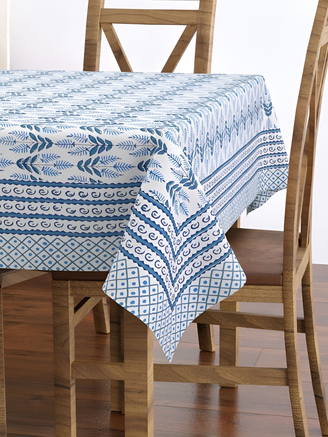 BLOCKS OF INDIA Blue & White Ethnic Motifs Cotton 6Seater Rectangle Shaped Table Cover-picture-32