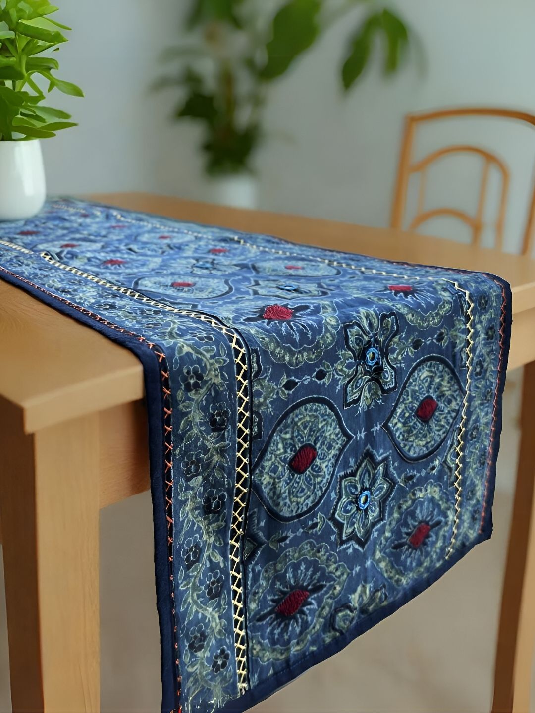 Peepul Tree Blue & Beige Printed Pure Cotton Table Runner-image-23