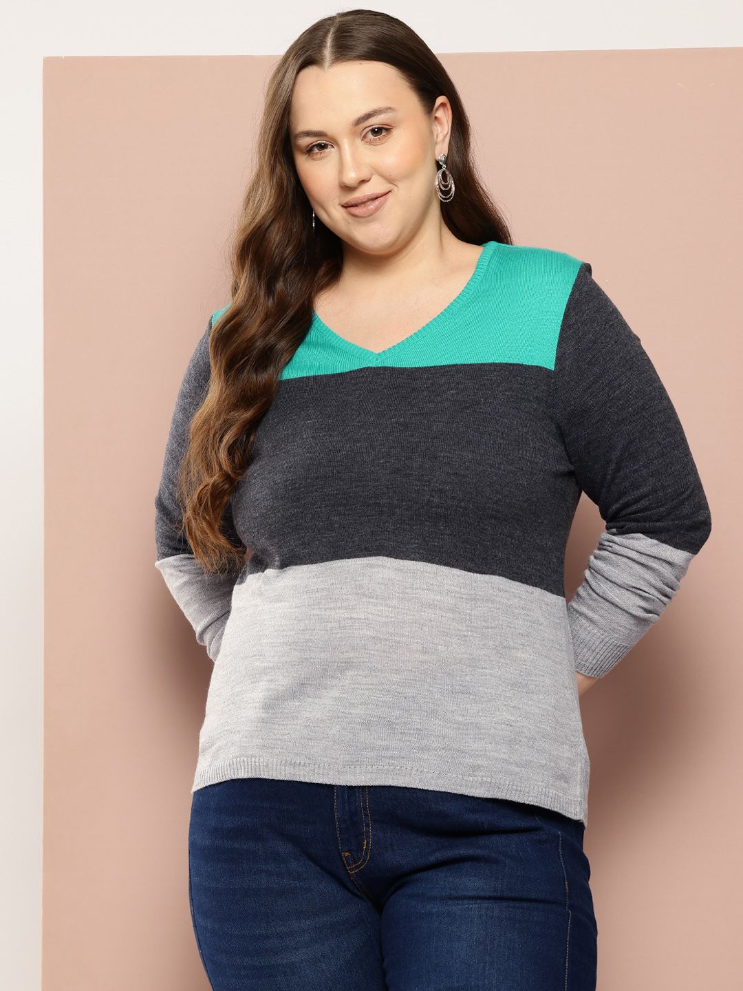 Sztori Plus Size Colourblocked Pullover-picture-58