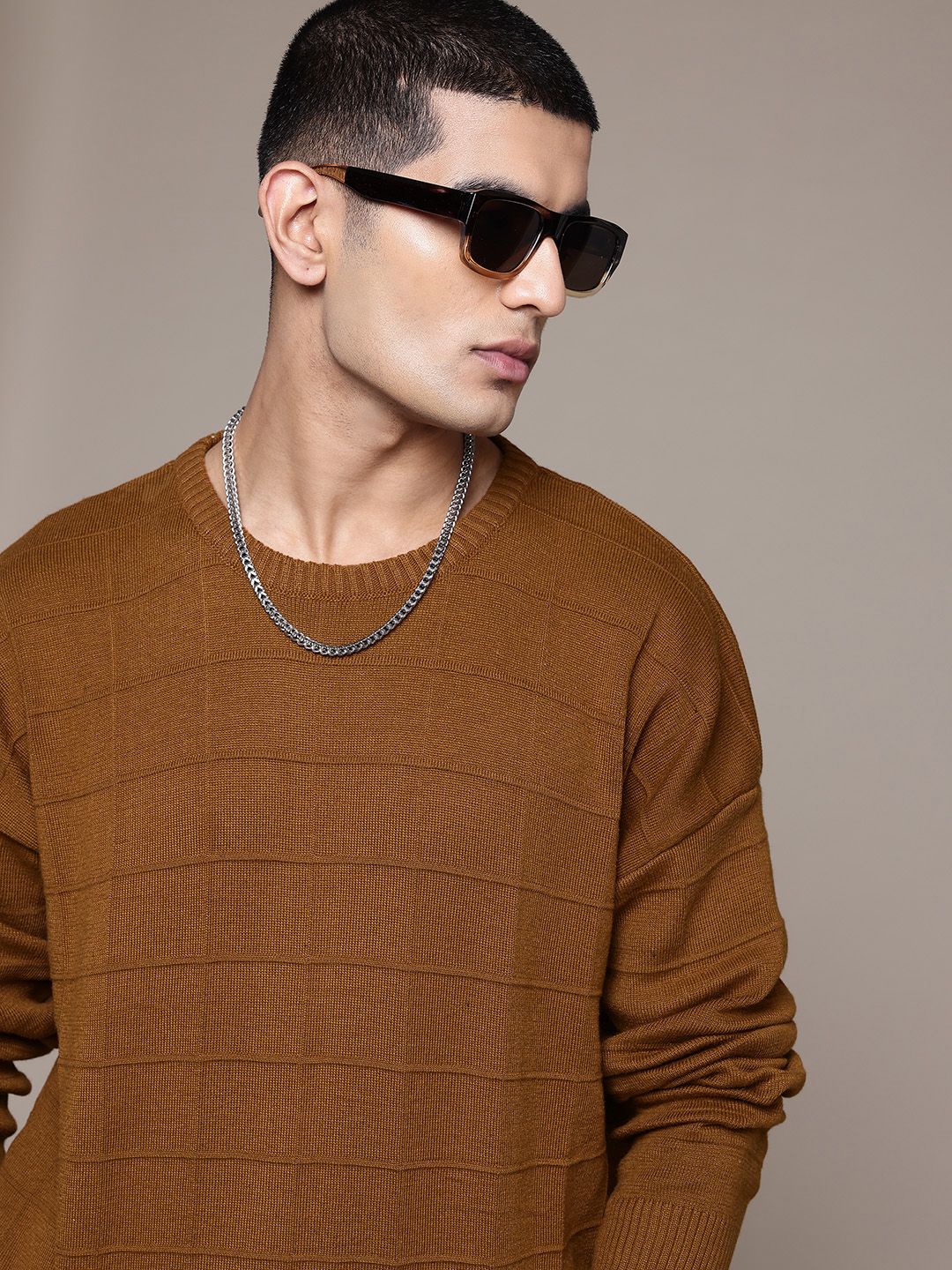 The Roadster Lifestyle Co. Men Self Checked Pullover-image-38