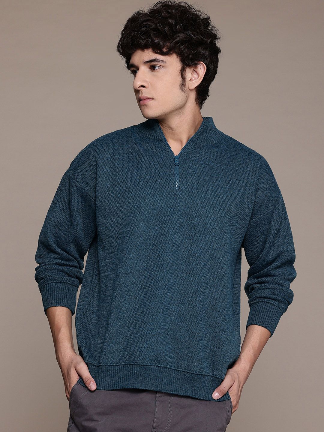 The Roadster Lifestyle Co. Half Zipper Acrylic Pullover-picture-15