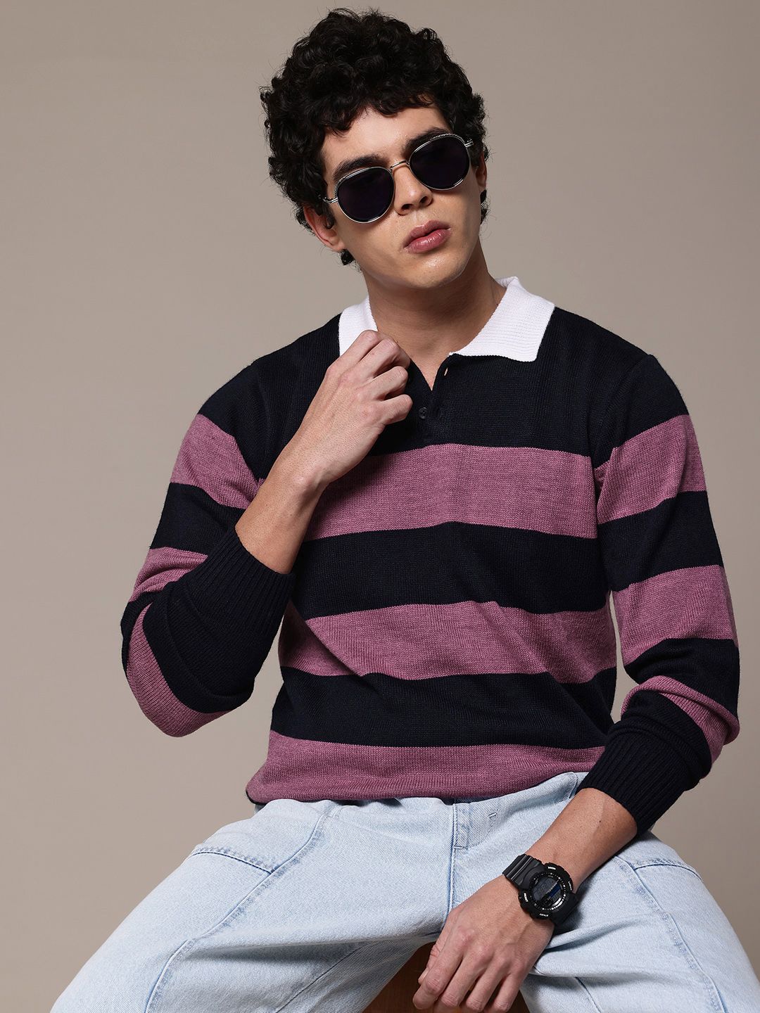 Roadster The Lifestyle Co Acrylic Striped Pullover-picture-41