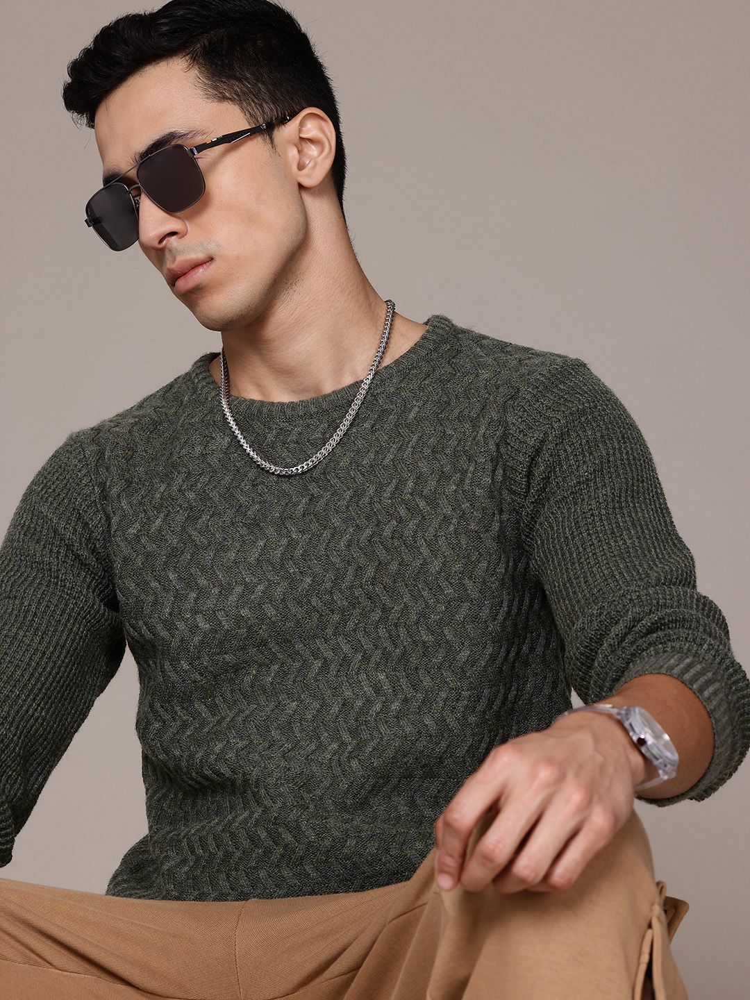 The Roadster Lifestyle Co. Geometric Design Acrylic Sweaters-picture-31