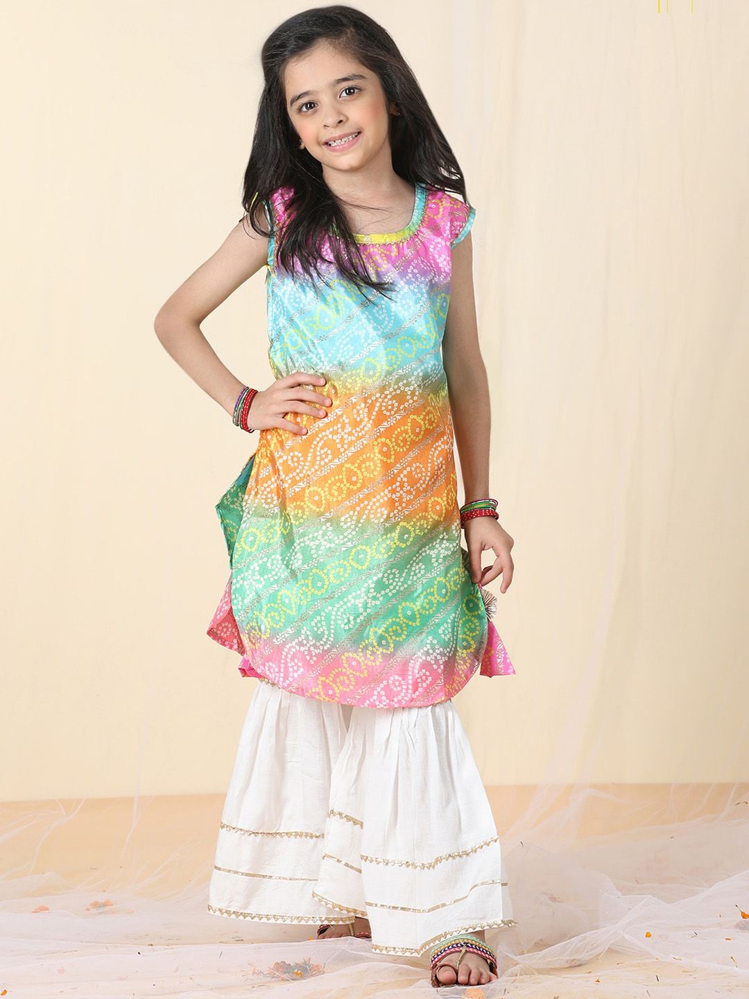 Sangria Girls Pink Ethnic Motifs Printed Pure Cotton Straight Kurta With Sharara-picture-11