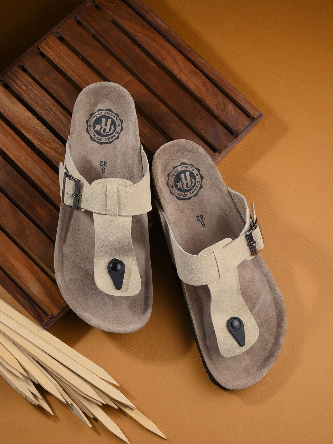The Roadster Lifestyle Co. Men Beige Slip-On Comfort Sandals-image-49