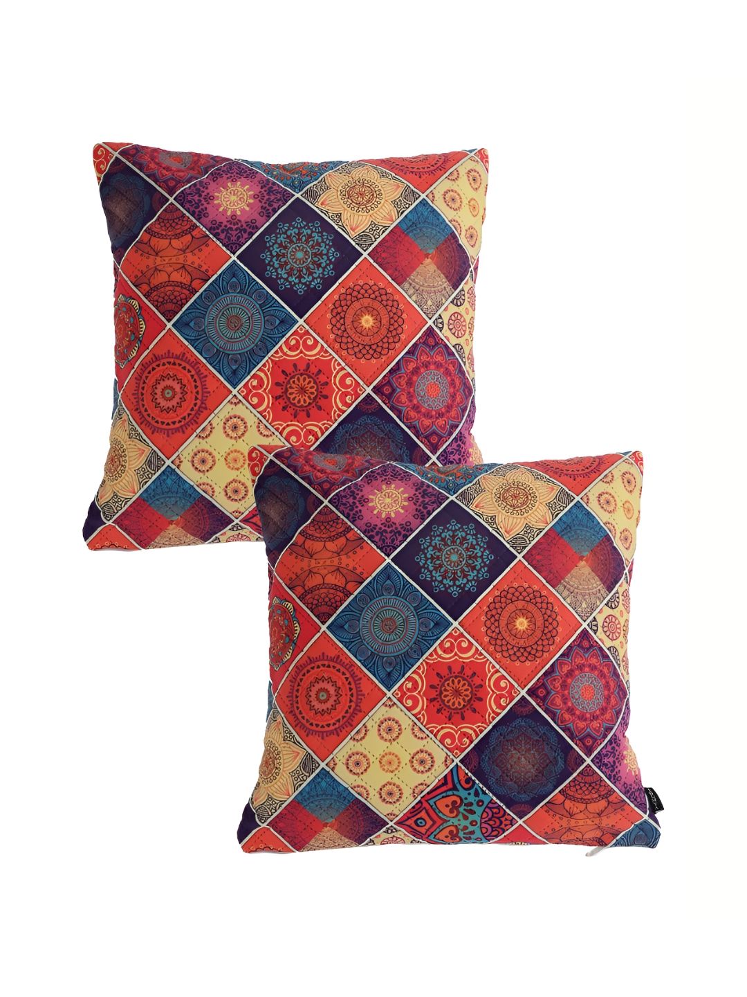 Aura Maroon & Blue 2Pcs  Geometric Velvet Square Cushion Covers-image-15