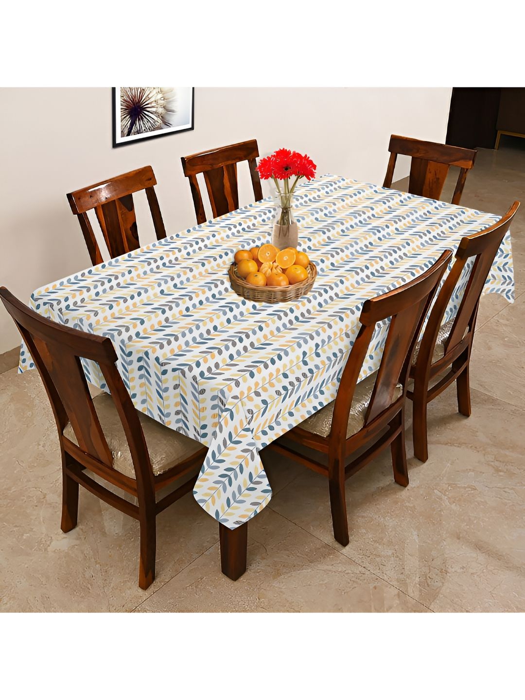OASIS Yellow & White Floral Printed Cotton 6-Seater Table Cover-picture-1