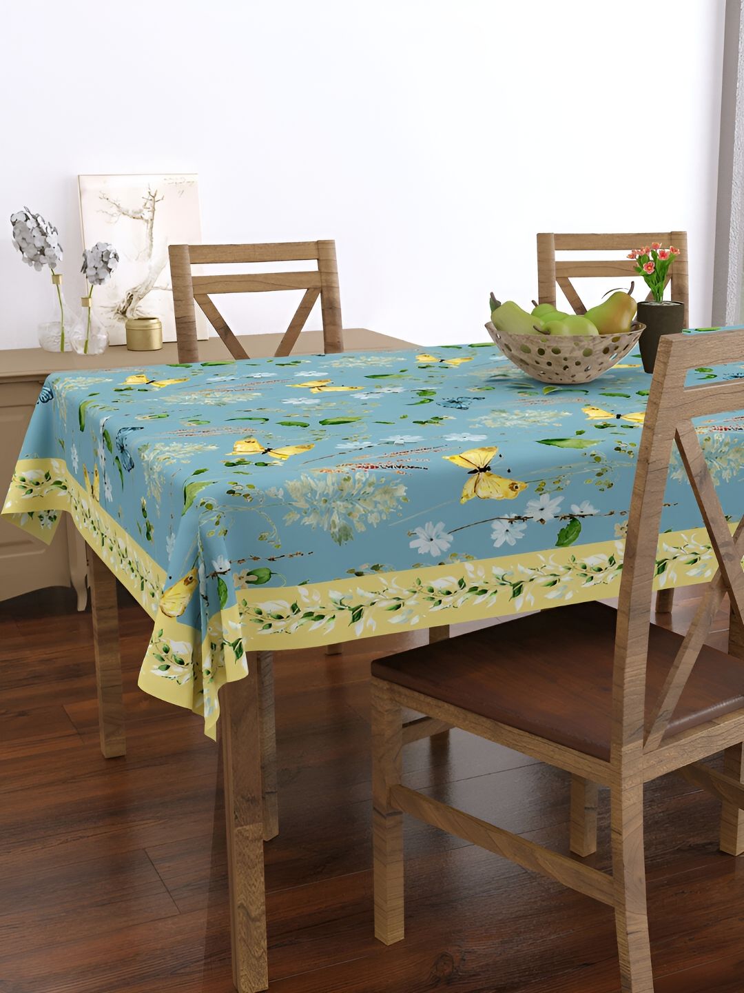 EverHOME Blue Floral Anti-Skid Rectangle Cotton 4-Seater Table Cover-image-38
