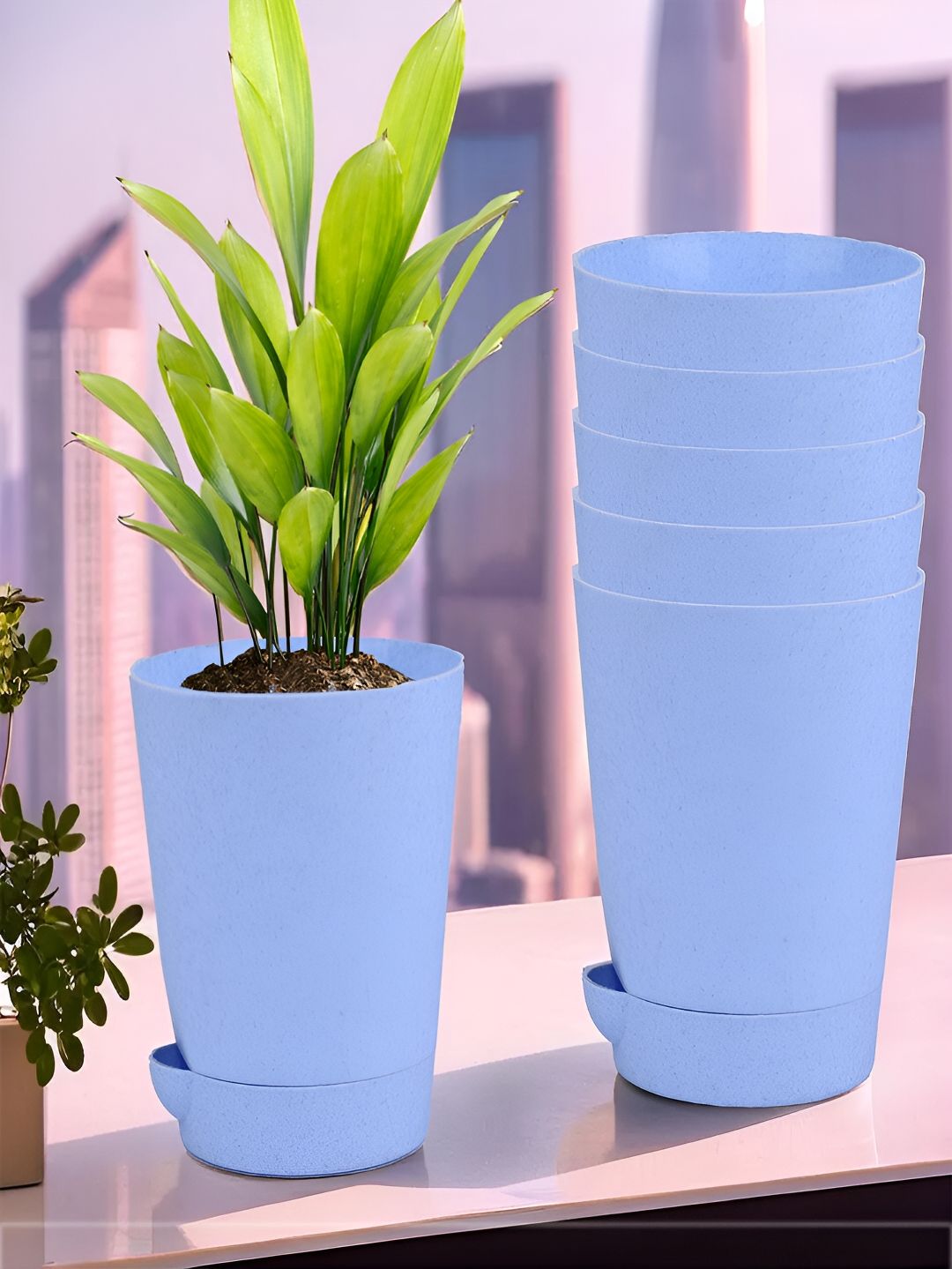 Kuber Industries Blue 6 Pieces  Marble Finish Planters With Tray-picture-33