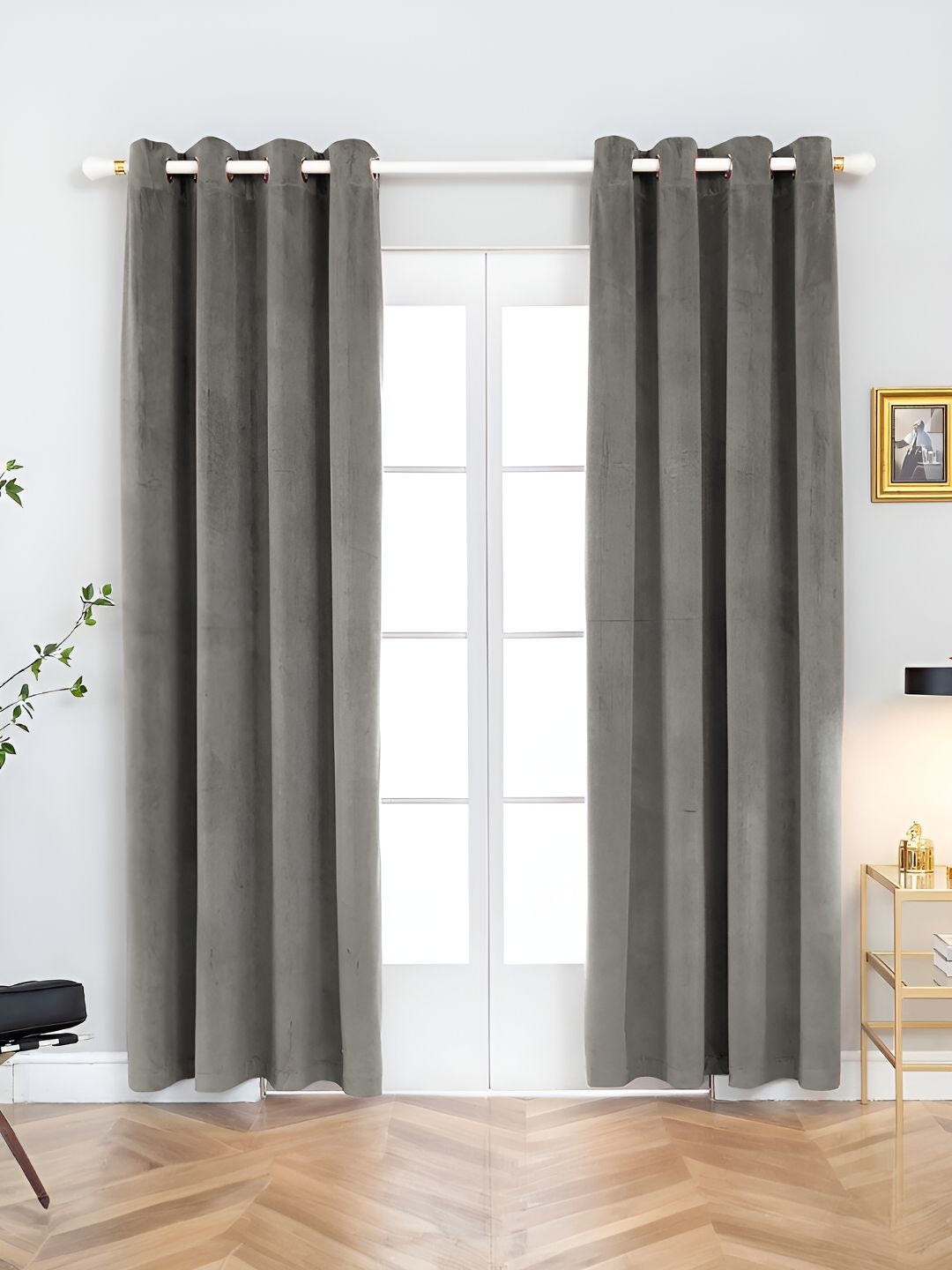Aura Grey 2 Pieces Room Darkening Door Curtain-image-2