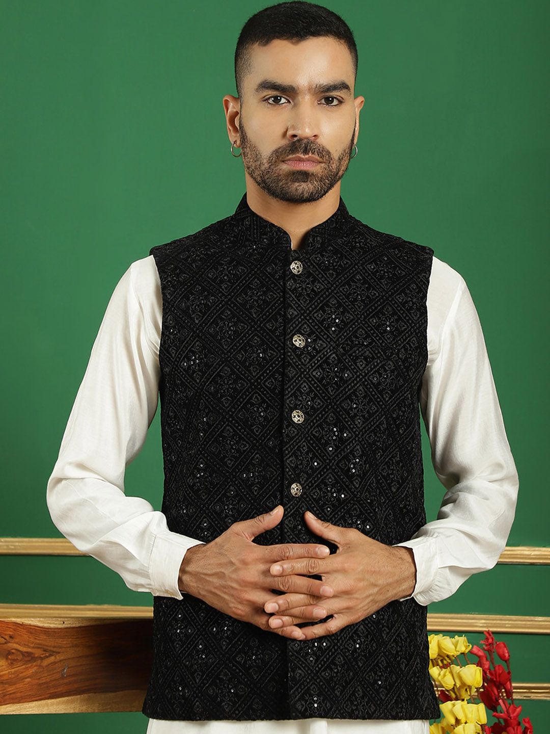 Jompers Embroidered Mandarin Collar Nehru Jackets-picture-13