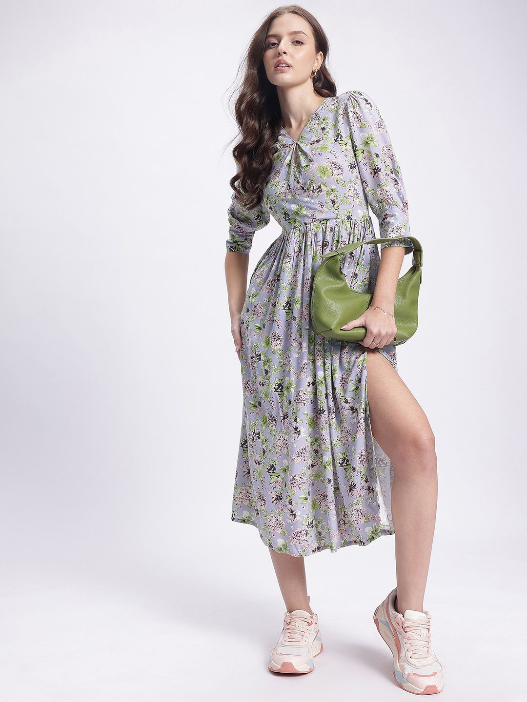 DressBerry Floral Fantasy Slit Printed A-Line Dress-picture-37