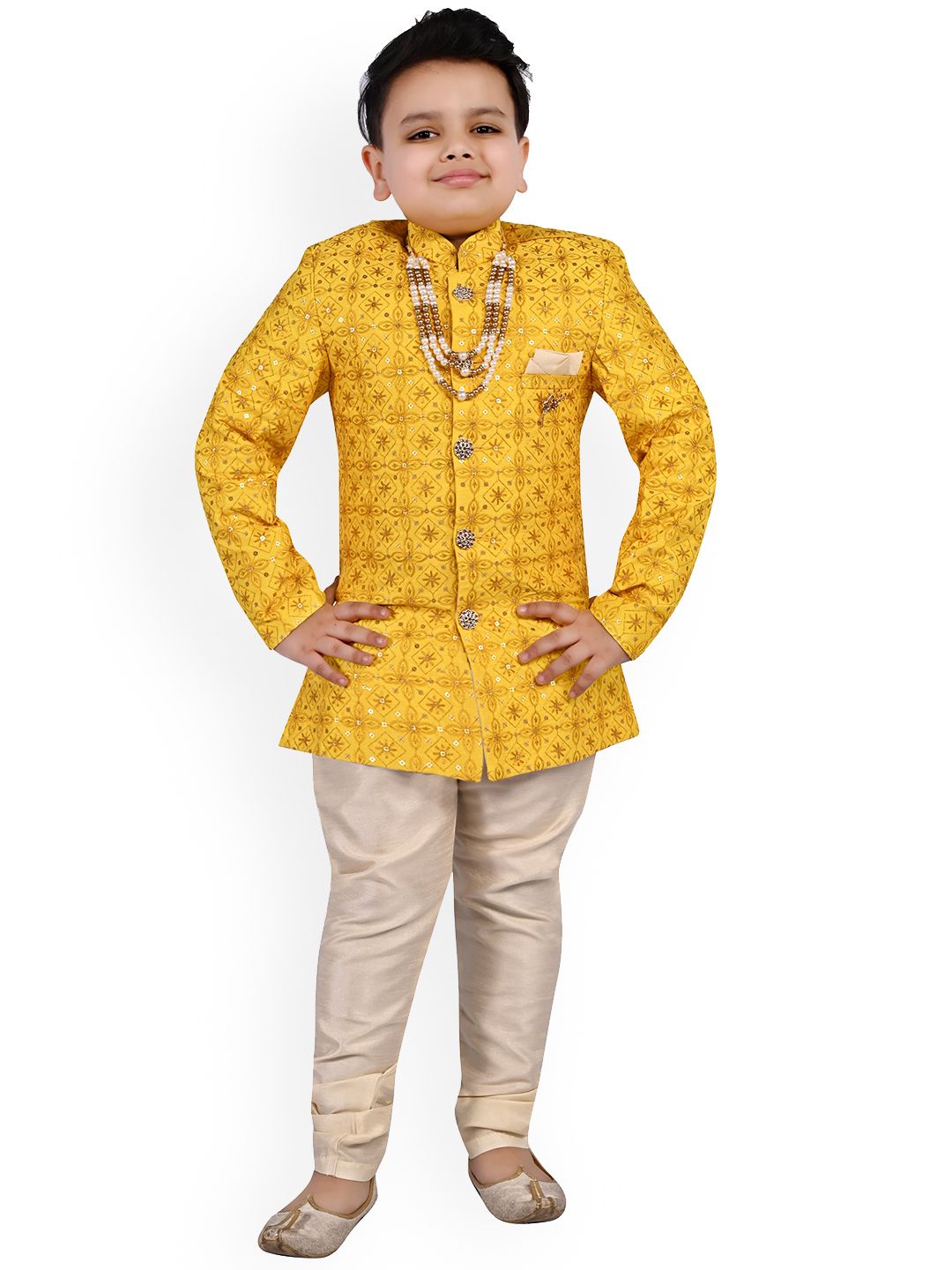 BAESD Boys Self-Design Sequinned Band Collar Sherwani Set-picture-49
