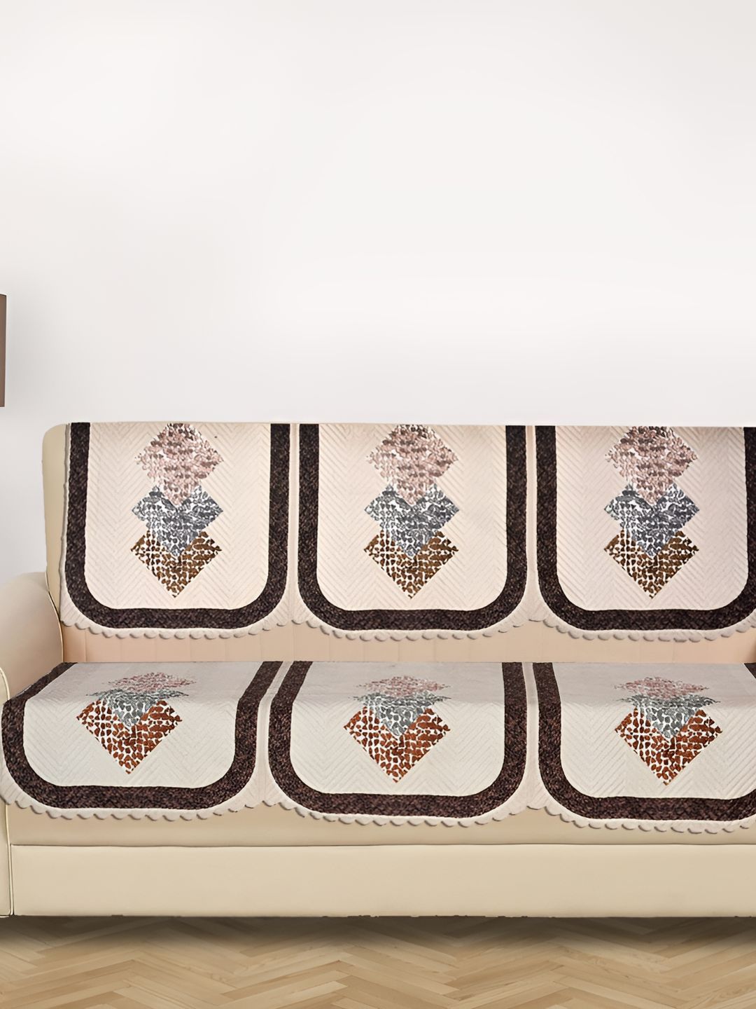 RRC Brown 6 Pieces Printed Velvet Sofa Cover-image-30