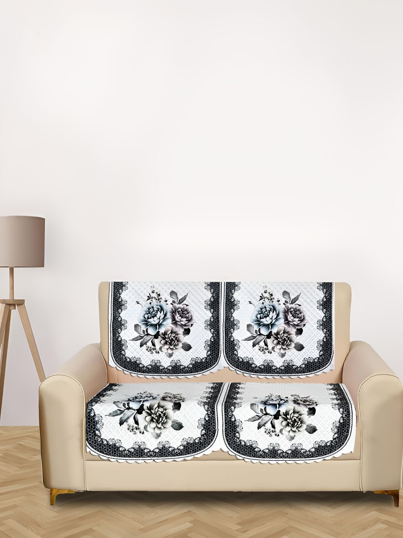 RRC Black Printed Velvet 4 Piece Sofa Cover-picture-19