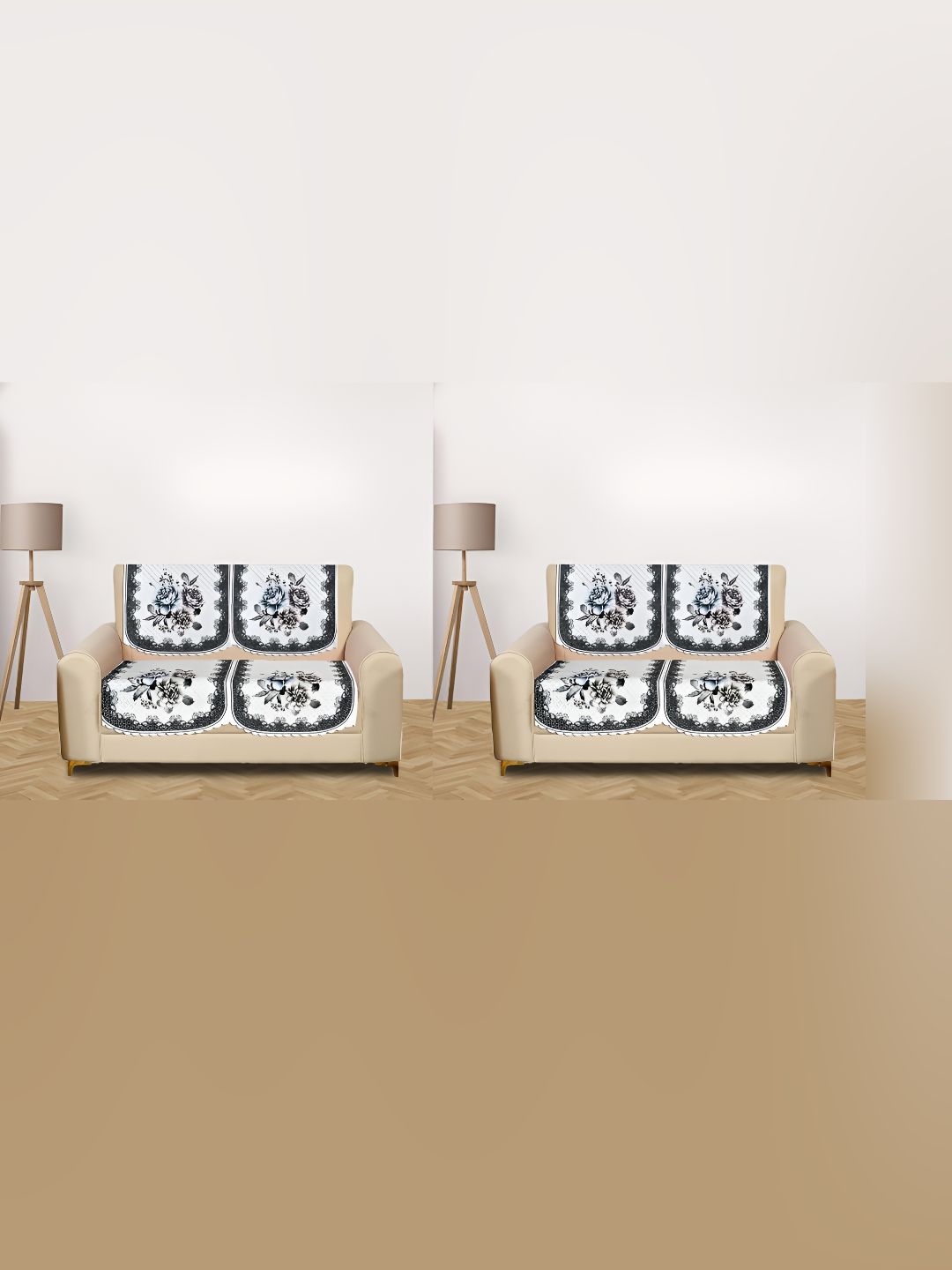 RRC Black 8 Pieces Printed Velvet Sofa Cover-picture-56