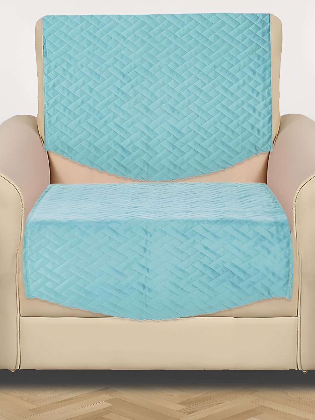 RRC Turquoise Blue 2 Pieces Velvet 1 Seater Sofa Cover-picture-55