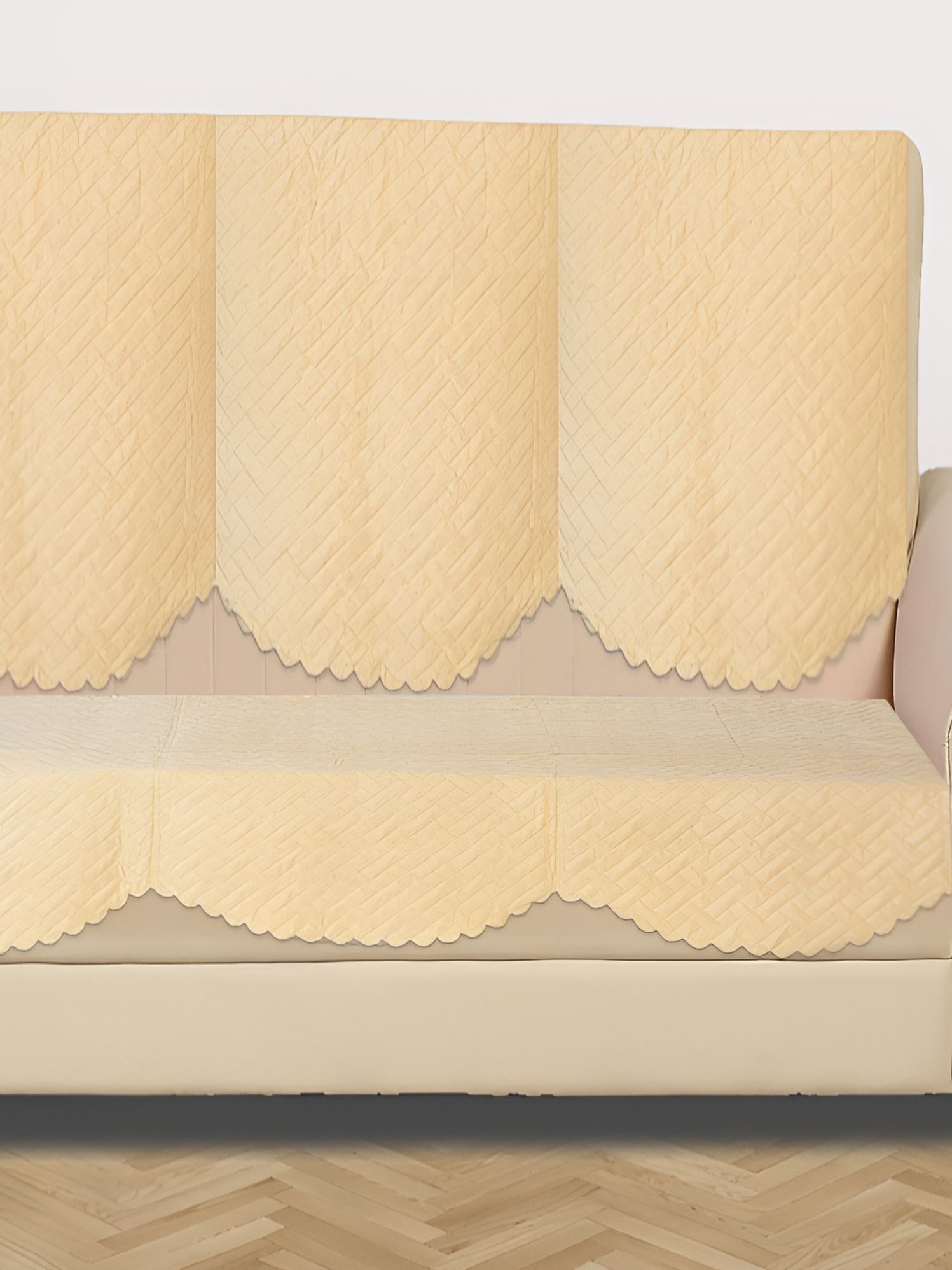 RRC Cream-Coloured 6 Pieces Solid Velvet Sofa Cover-image-9