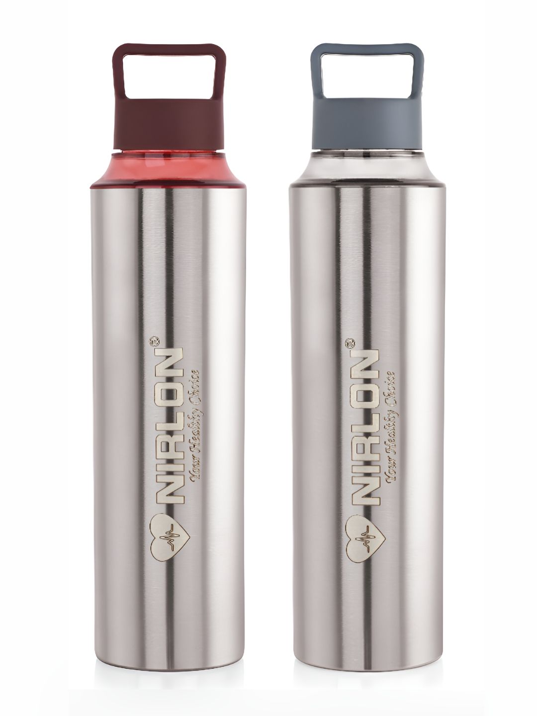 NIRLON Silver-Toned Set of 2 Stainless Steel Solid Water Bottle