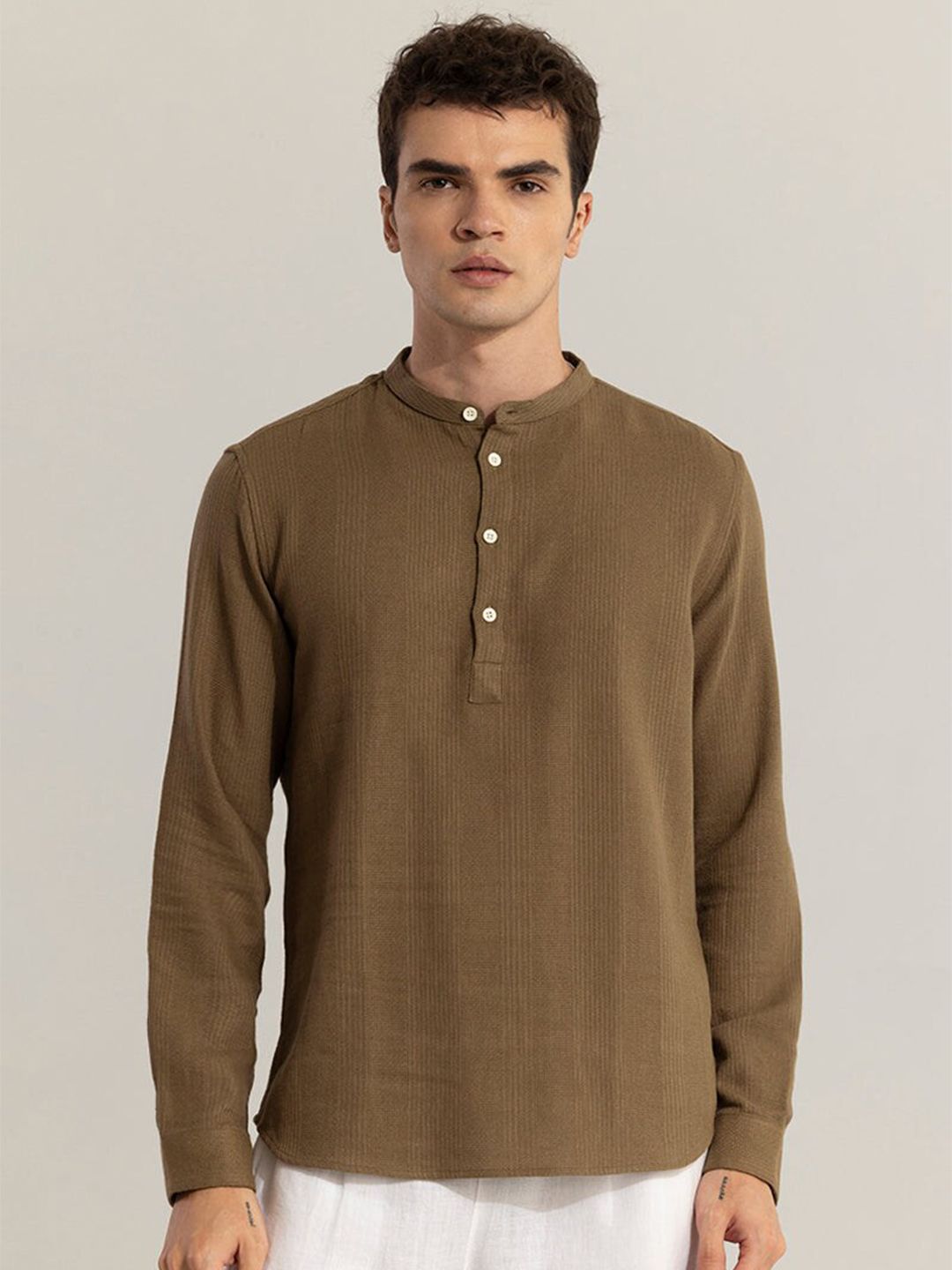 Snitch Brown Classic Slim Fit Cotton Casual Shirt
