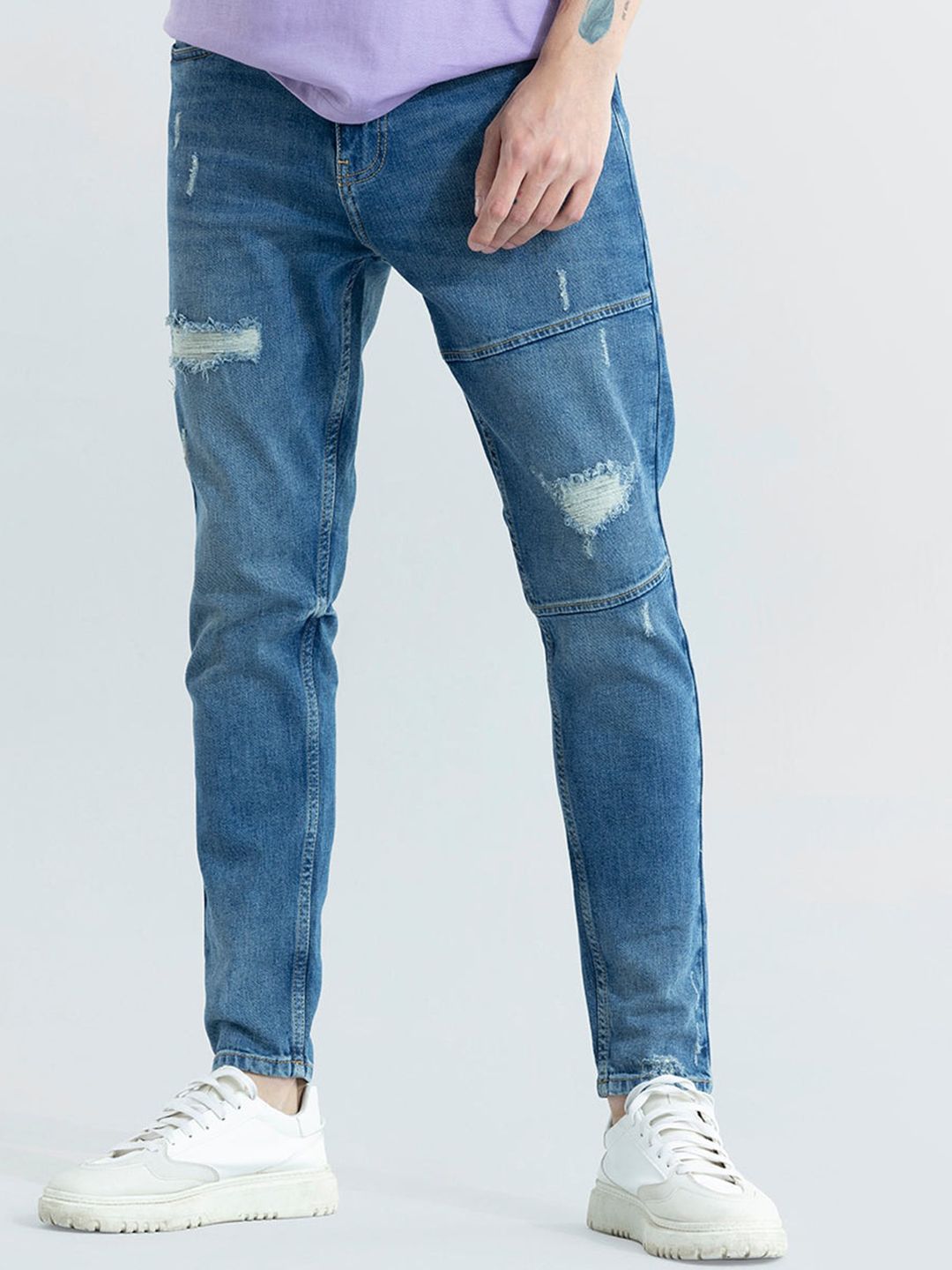 Snitch Men Skinny Fit Mildly Distressed Light Fade Jeans