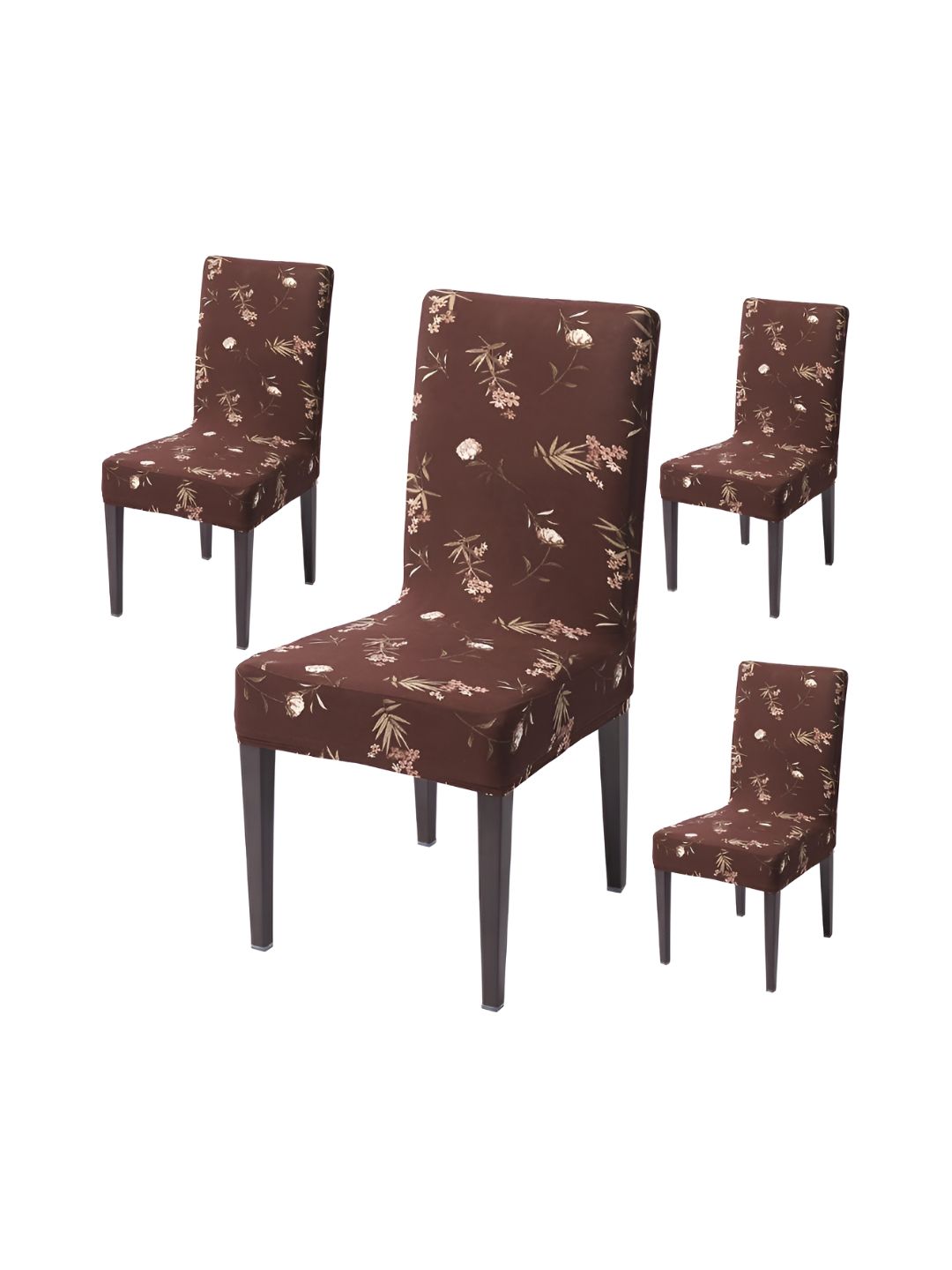 HOKIPO Brown 4 Pieces Printed Washable Chair Covers-picture-16