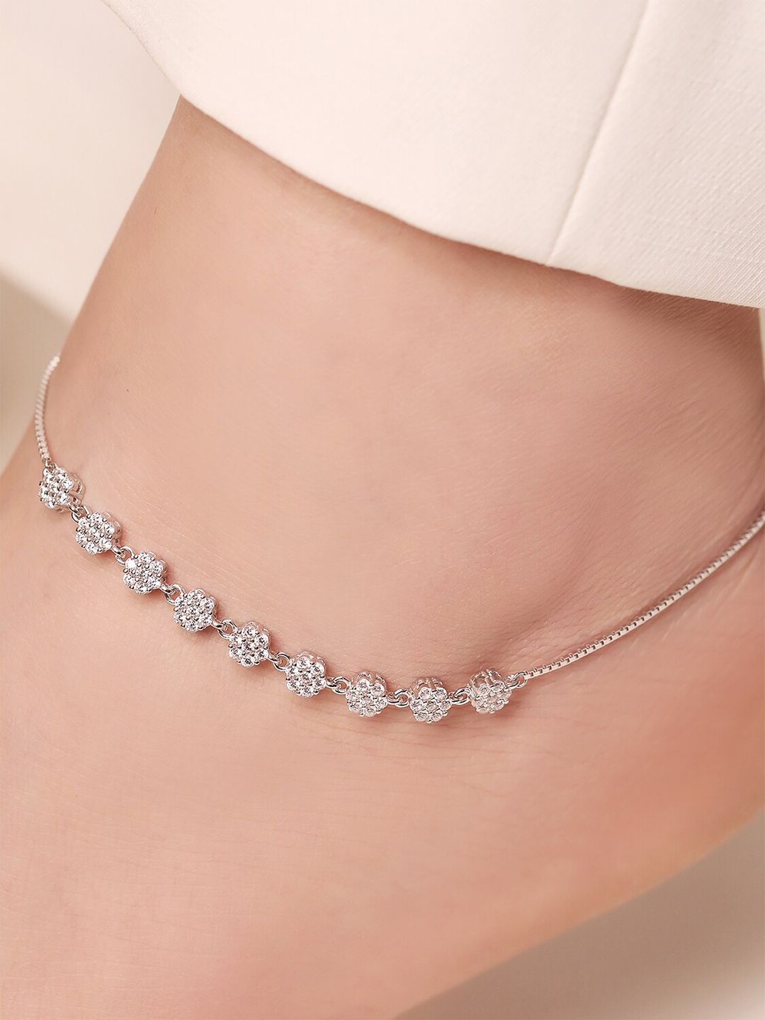 Zavya 925 Pure Silver Rhodium-Plated Artificial Stones Anklet-picture-37